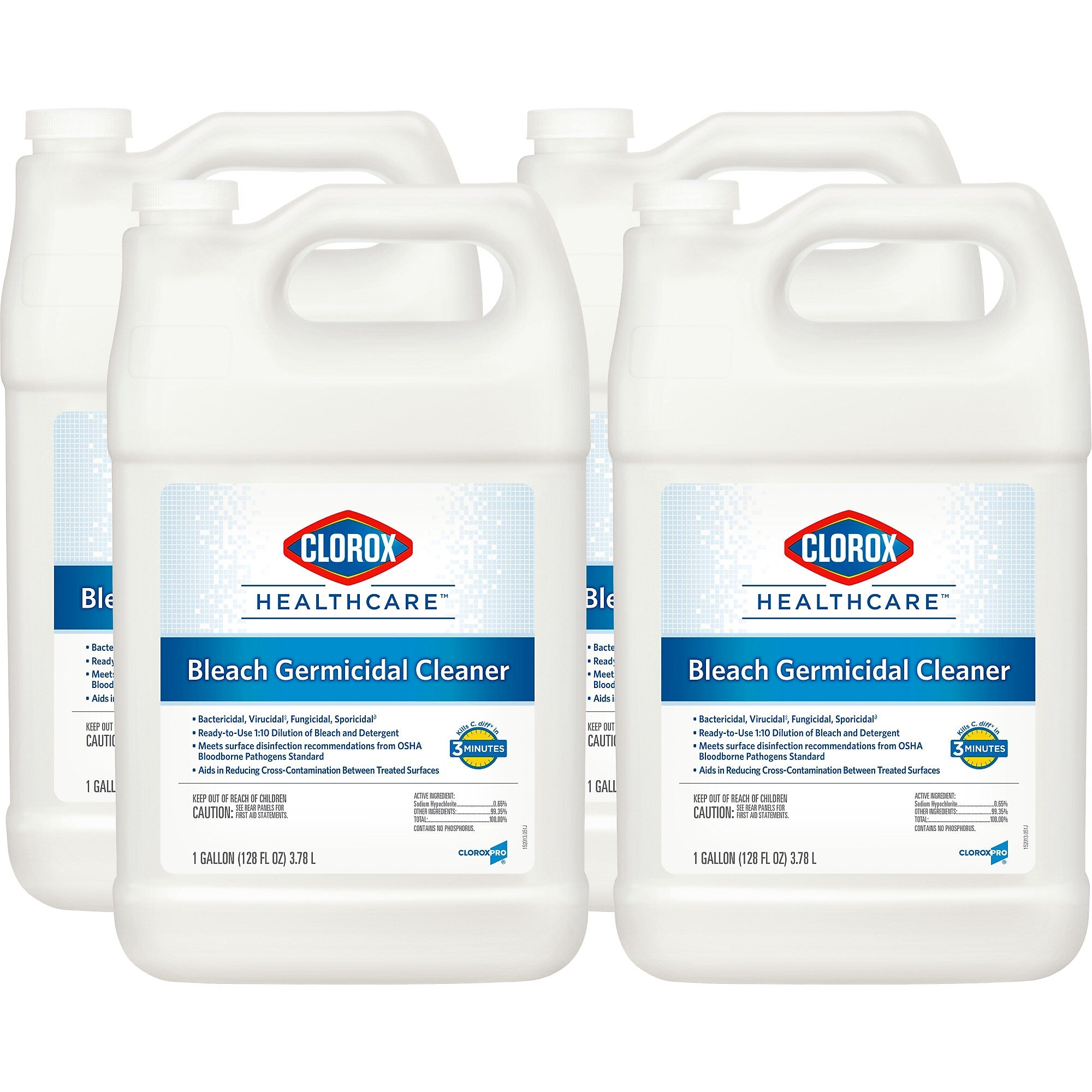 Clorox Healthcare Bleach Germicidal Cleaner Refill, 128 oz., 4/Carton