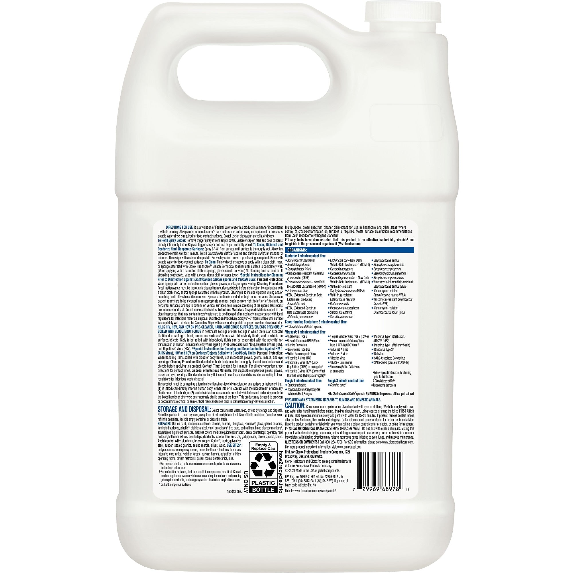 Clorox Healthcare Bleach Germicidal Cleaner Refill, 128 oz., 4/Carton