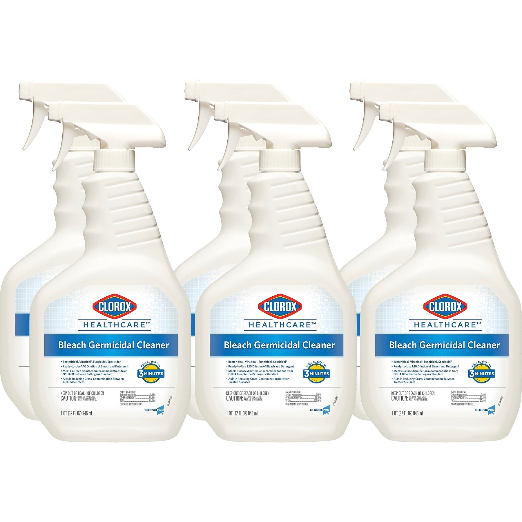 Clorox Healthcare Bleach Germicidal Cleaner Spray, Unscented, 32 oz., 6/Carton