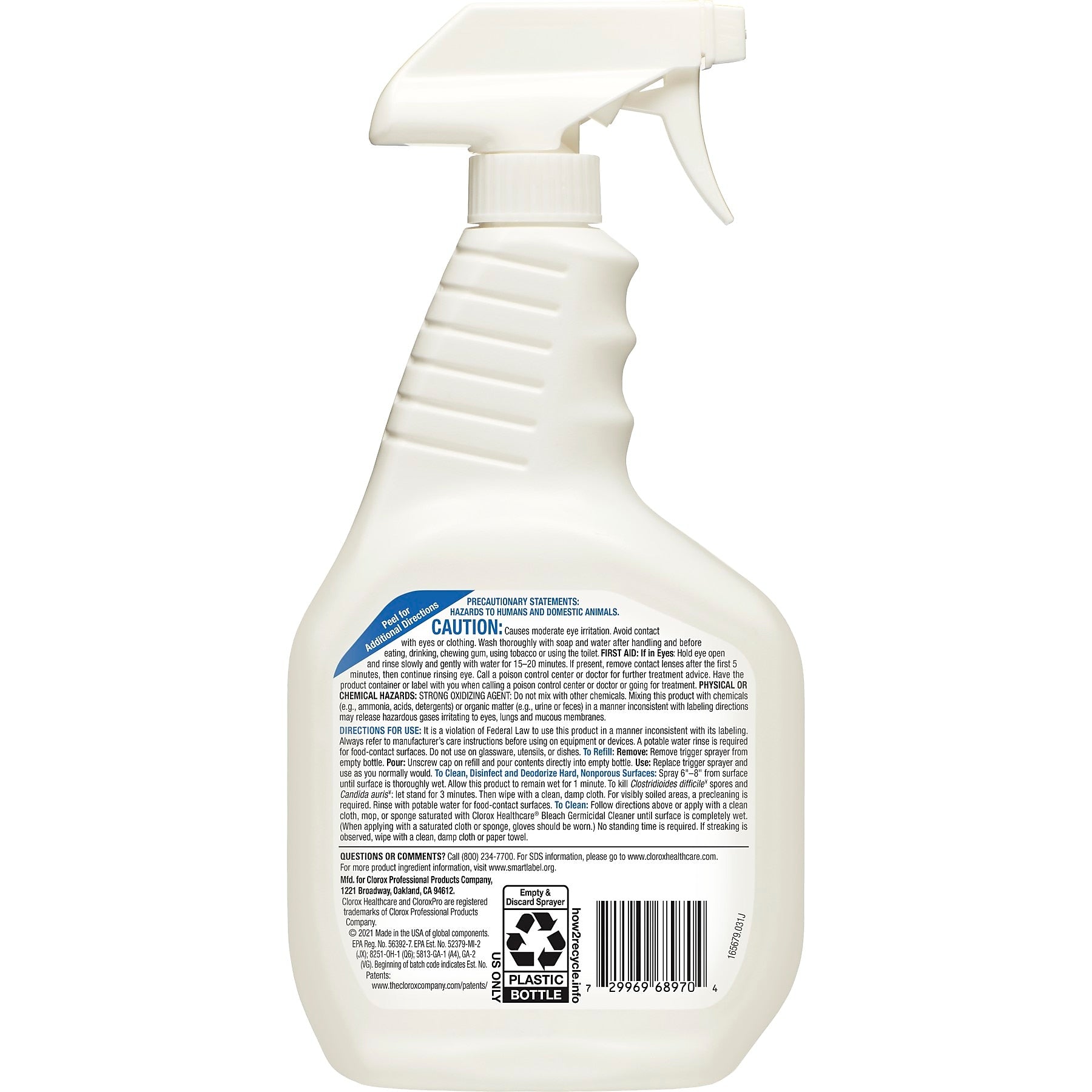 Clorox Healthcare Bleach Germicidal Cleaner Spray, Unscented, 32 oz., 6/Carton