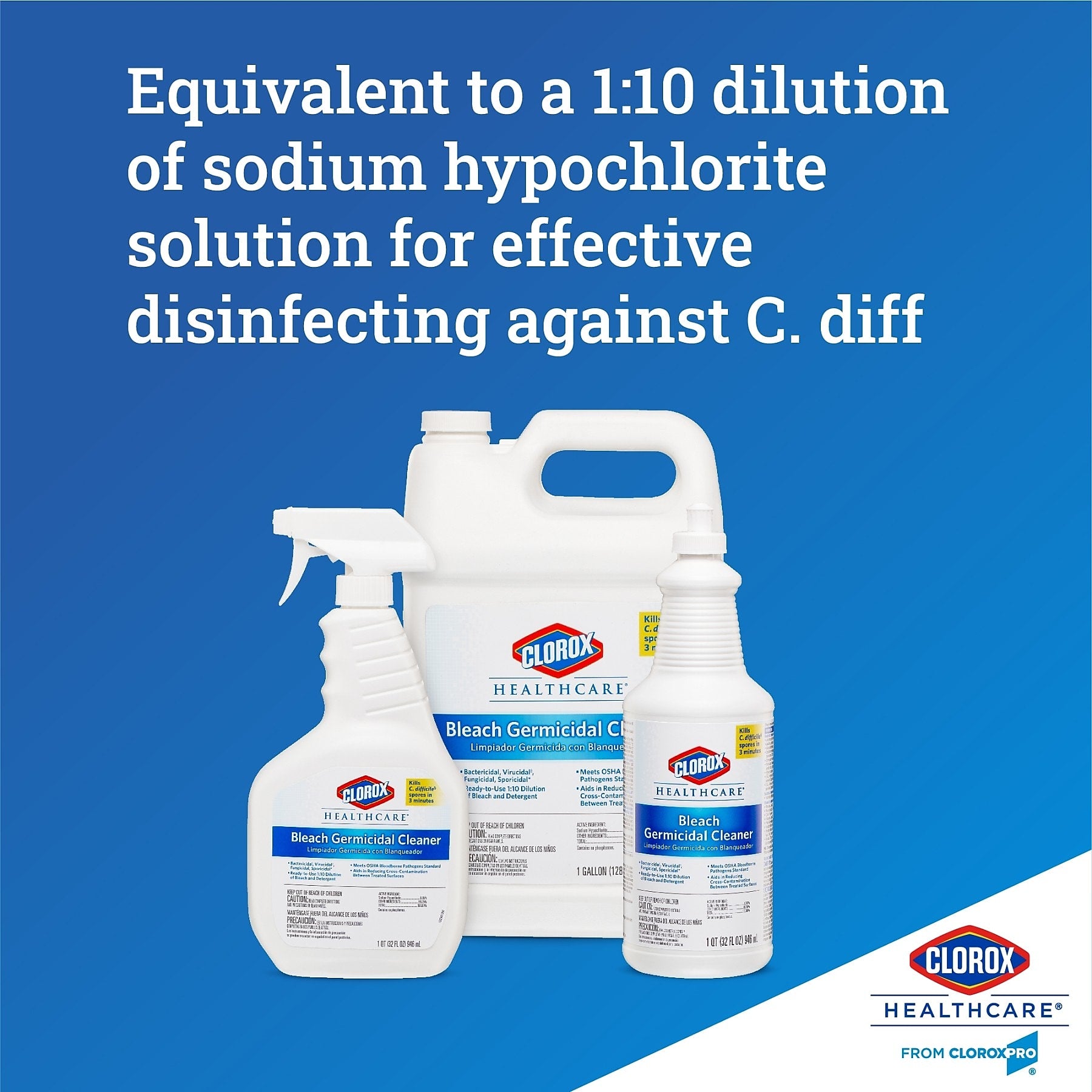 Clorox Healthcare Bleach Germicidal Cleaner Spray, Unscented, 32 oz., 6/Carton