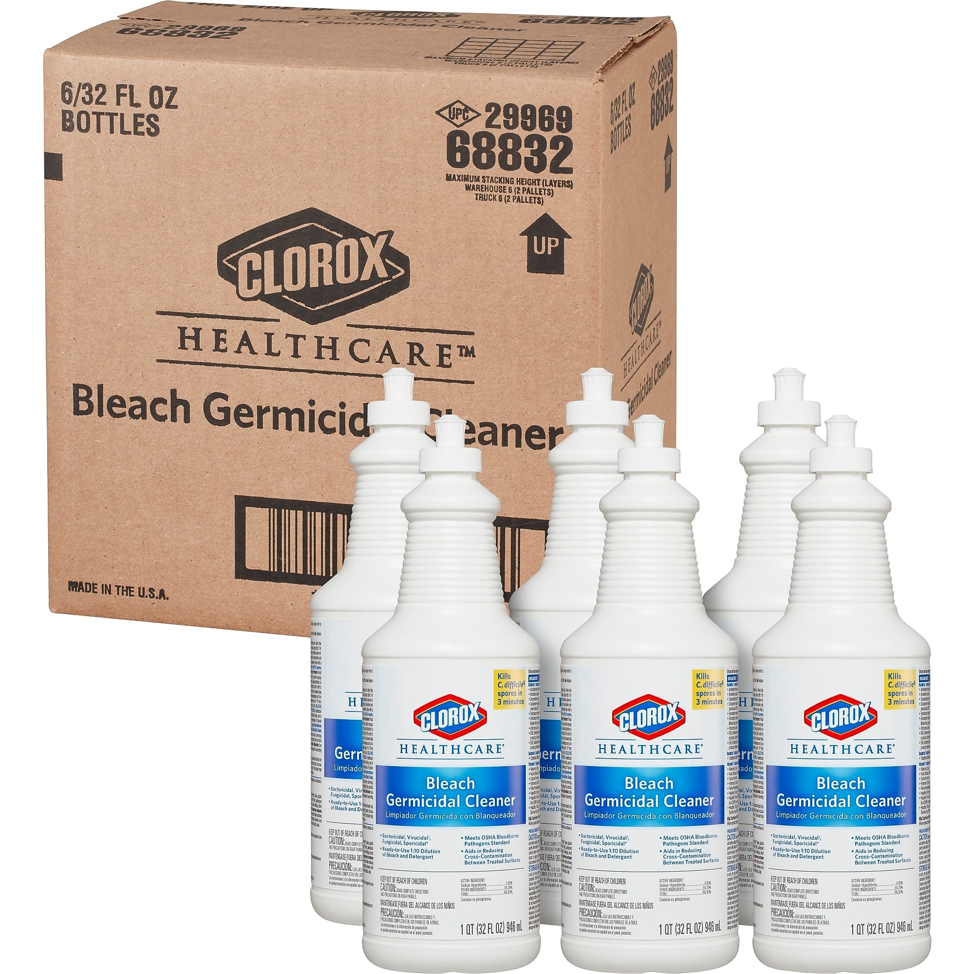 Clorox Healthcare Bleach Germicidal Cleaner, Unscented, 32 oz., 6/Carton
