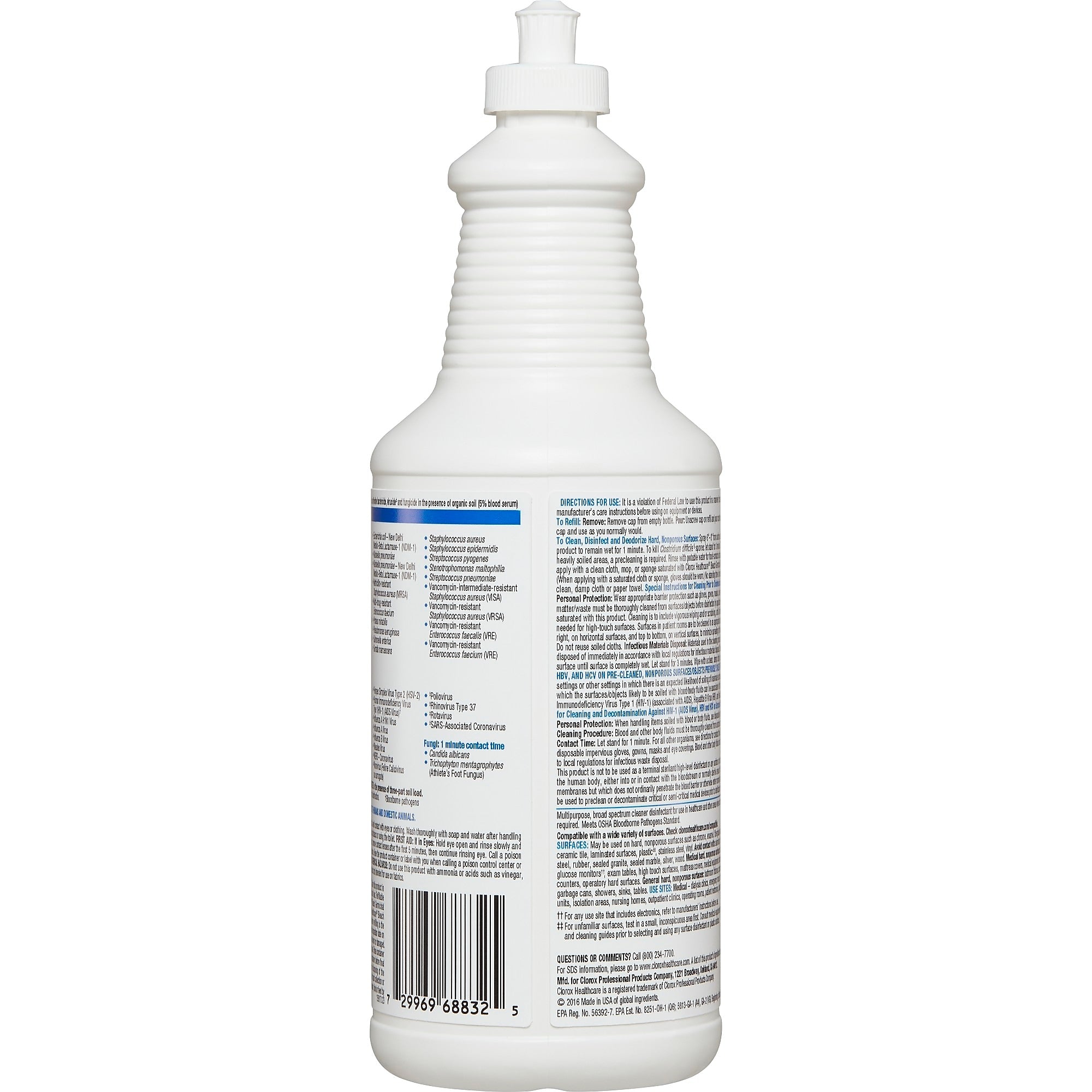 Clorox Healthcare Bleach Germicidal Cleaner, Unscented, 32 oz., 6/Carton