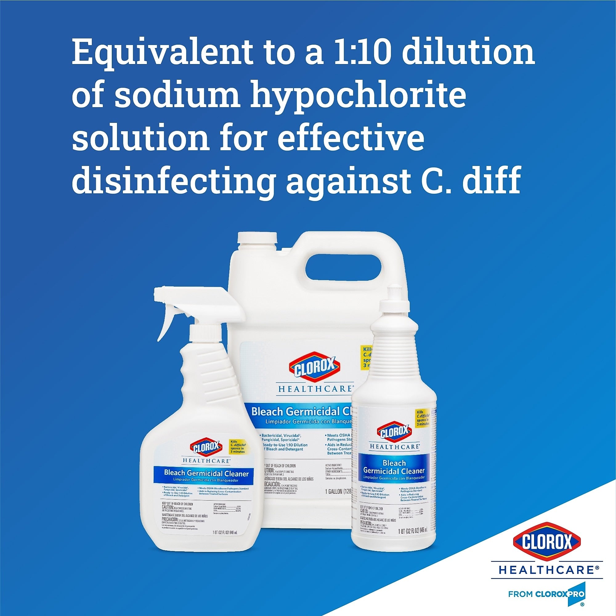 Clorox Healthcare Bleach Germicidal Cleaner, Unscented, 32 oz., 6/Carton
