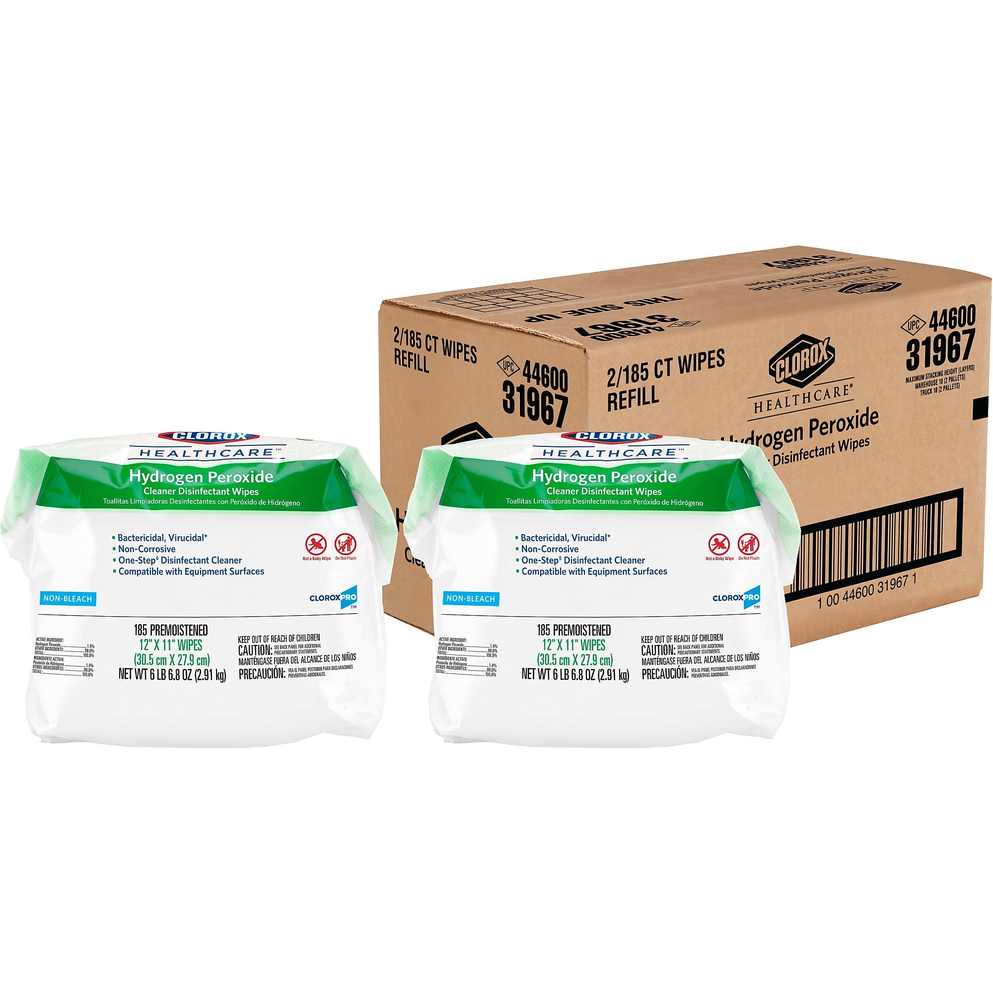 Clorox Healthcare Disinfectant Wipes, 185 Wipes, 2/Carton