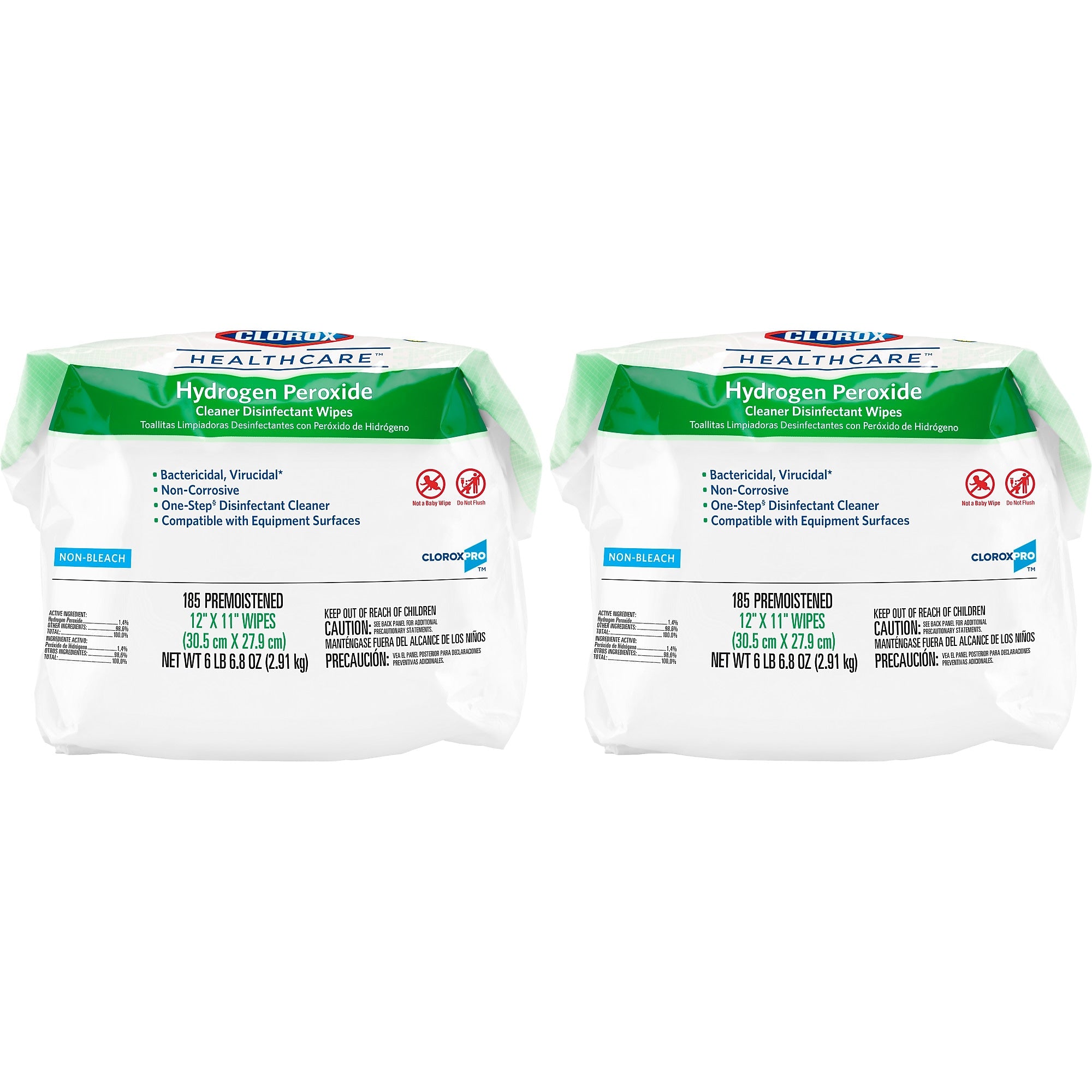 Clorox Healthcare Disinfectant Wipes, 185 Wipes, 2/Carton