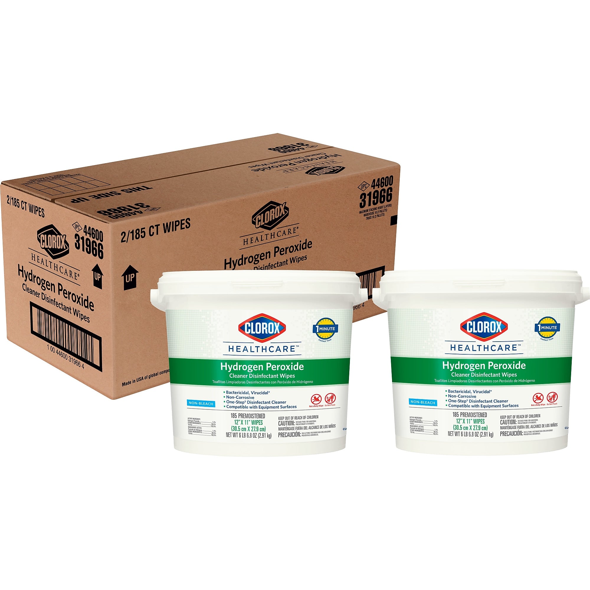 Clorox Healthcare Disinfectant Wipes, 185 Wipes/Bucket, 2/Carton