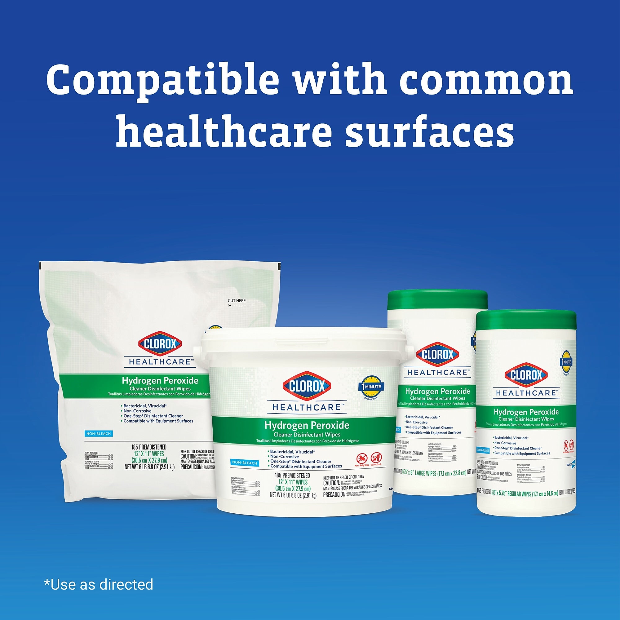 Clorox Healthcare Disinfectant Wipes, 185 Wipes/Bucket, 2/Carton
