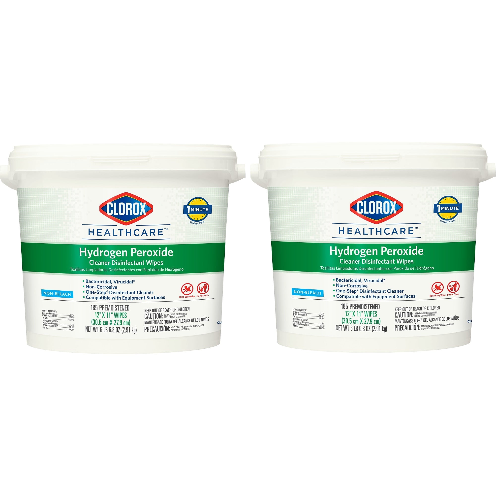 Clorox Healthcare Disinfectant Wipes, 185 Wipes/Bucket, 2/Carton