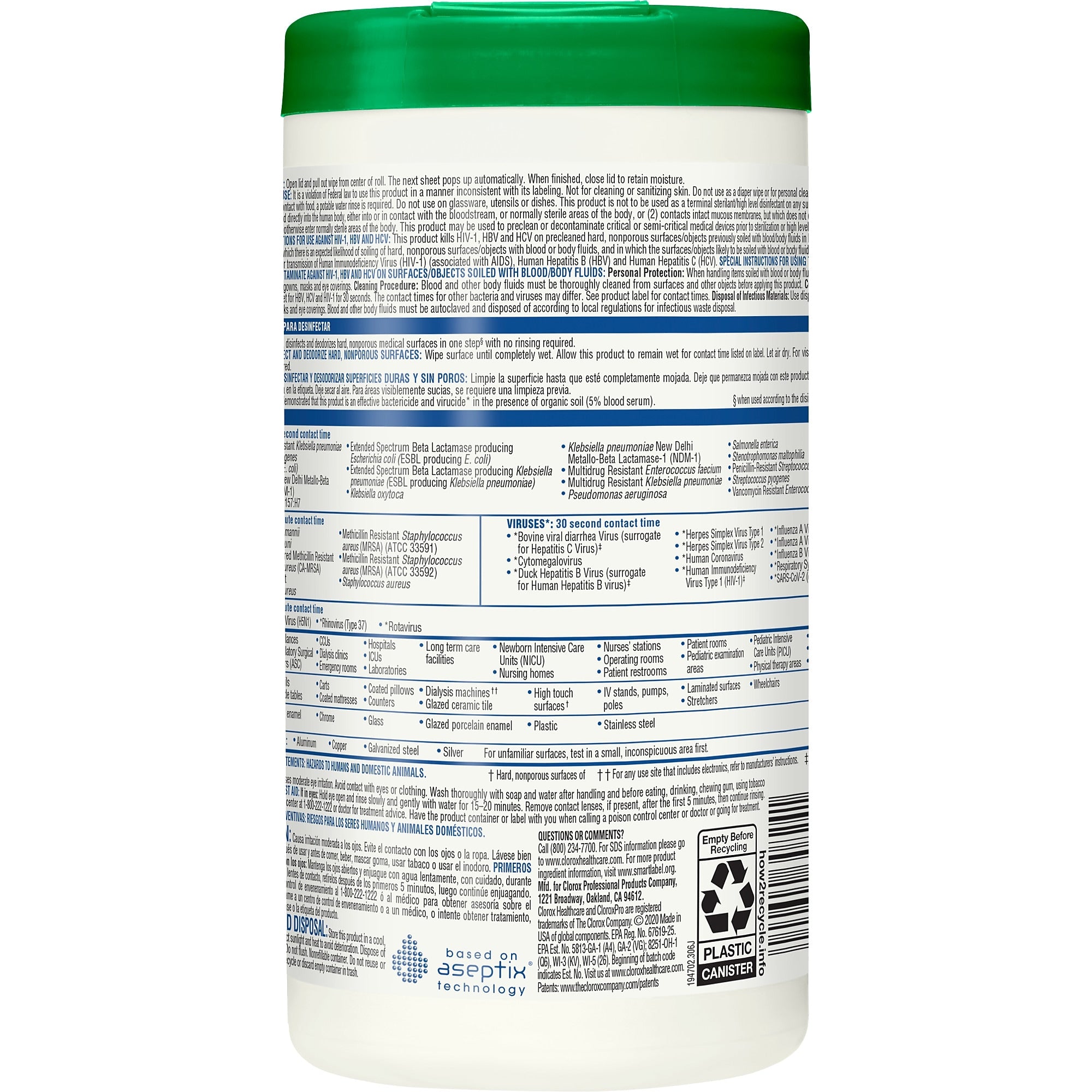 Clorox Healthcare Disinfectant Wipes, 95 Wipes/Canister