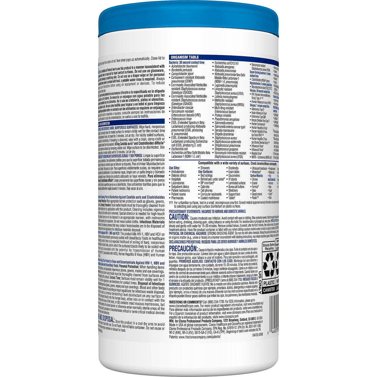 Clorox Healthcare Disinfecting Wipes, 150 Wipes/Canister