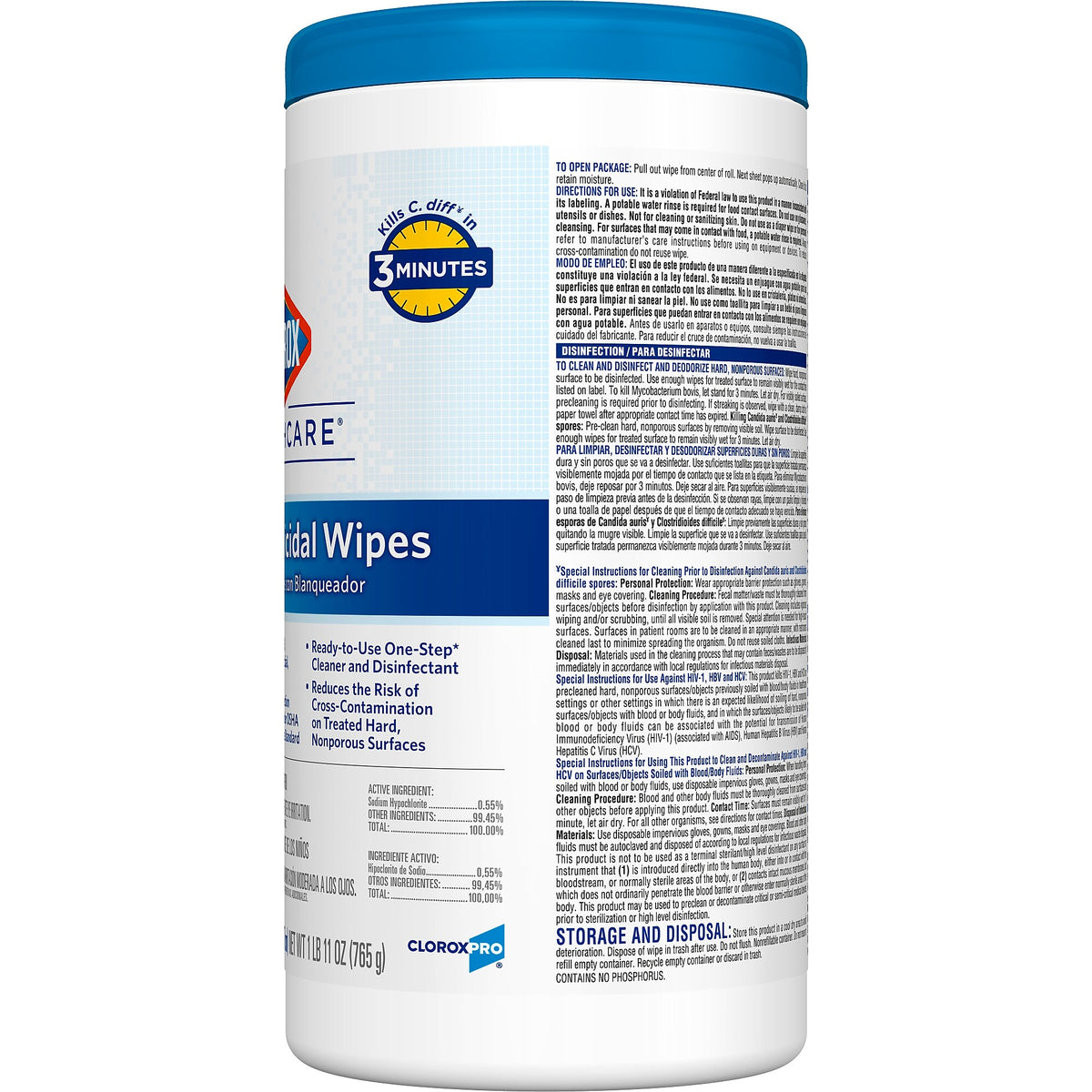 Clorox Healthcare Disinfecting Wipes, 150 Wipes/Canister