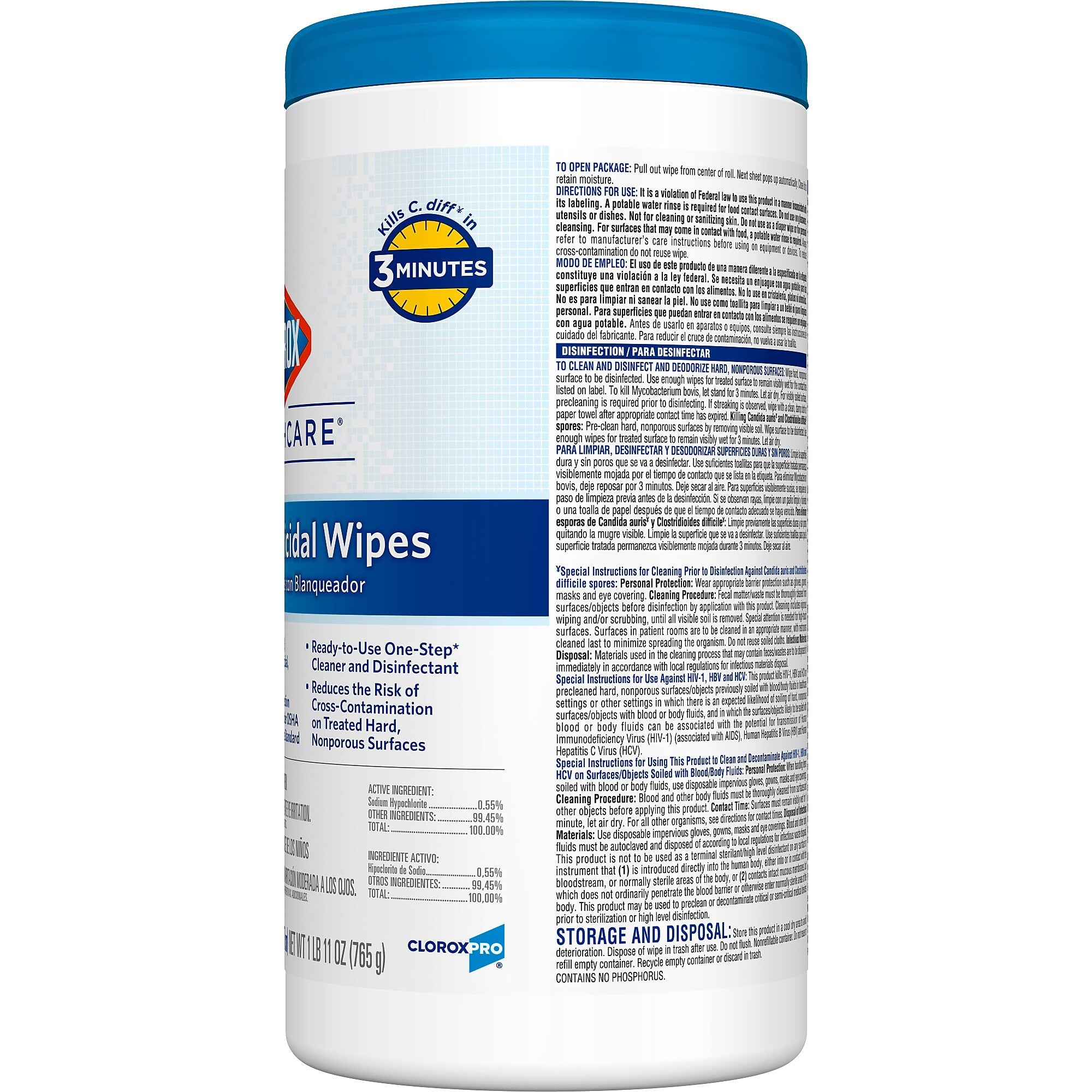 Clorox Healthcare Disinfecting Wipes, 150 Wipes/Canister