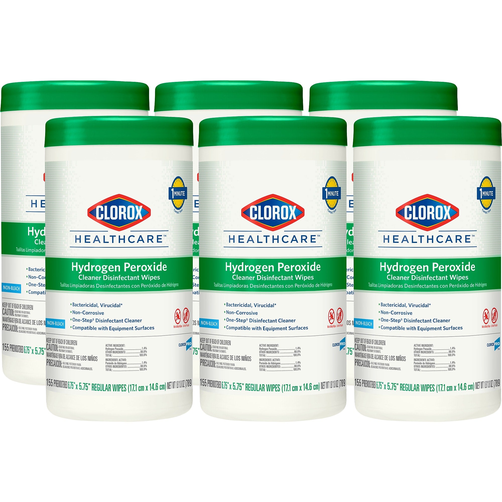 Clorox Healthcare Disinfecting Wipes, 155 Wipes/Container, 6/Carton
