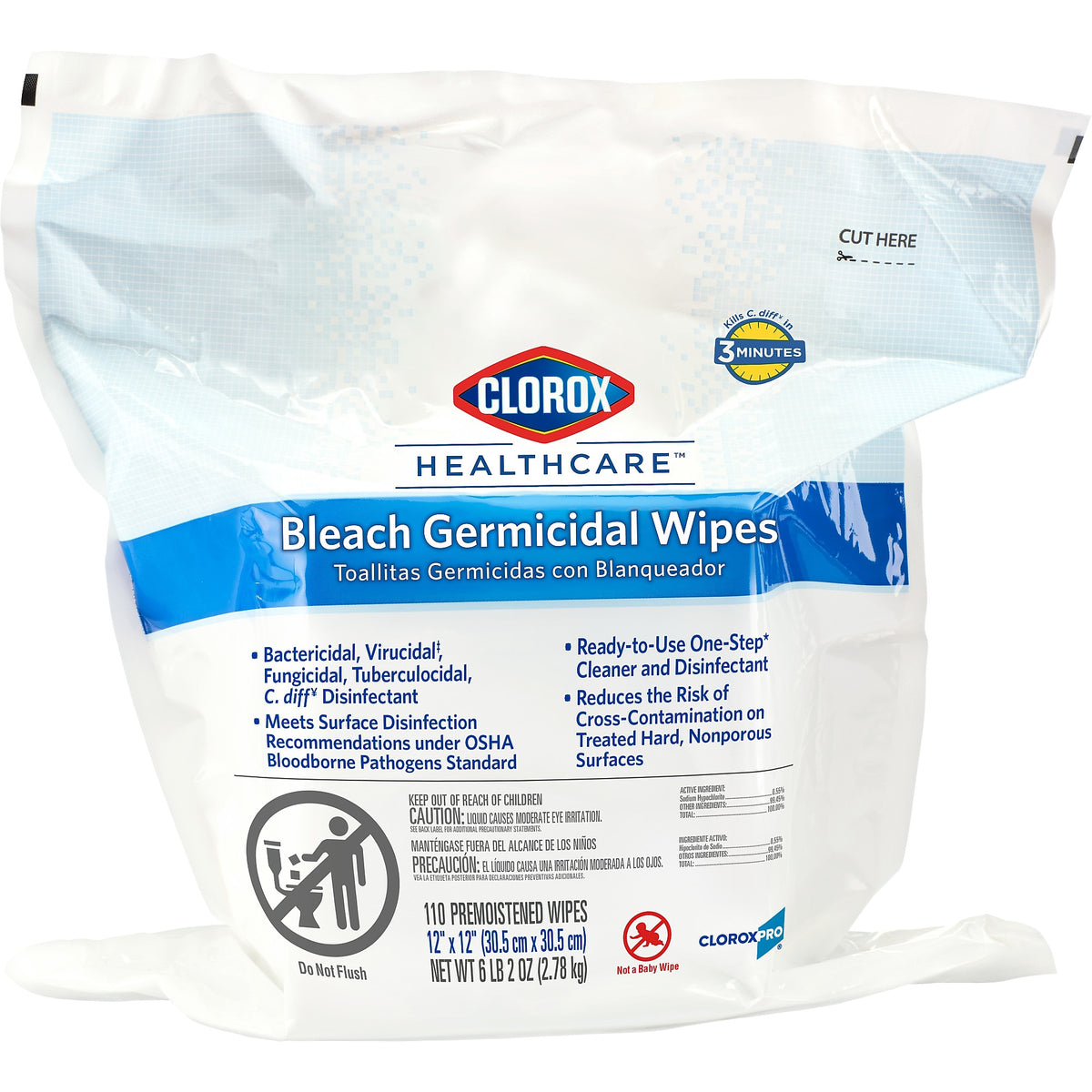 Clorox Healthcare Disinfecting Wipes Refill, 110 Wipes/Pouch