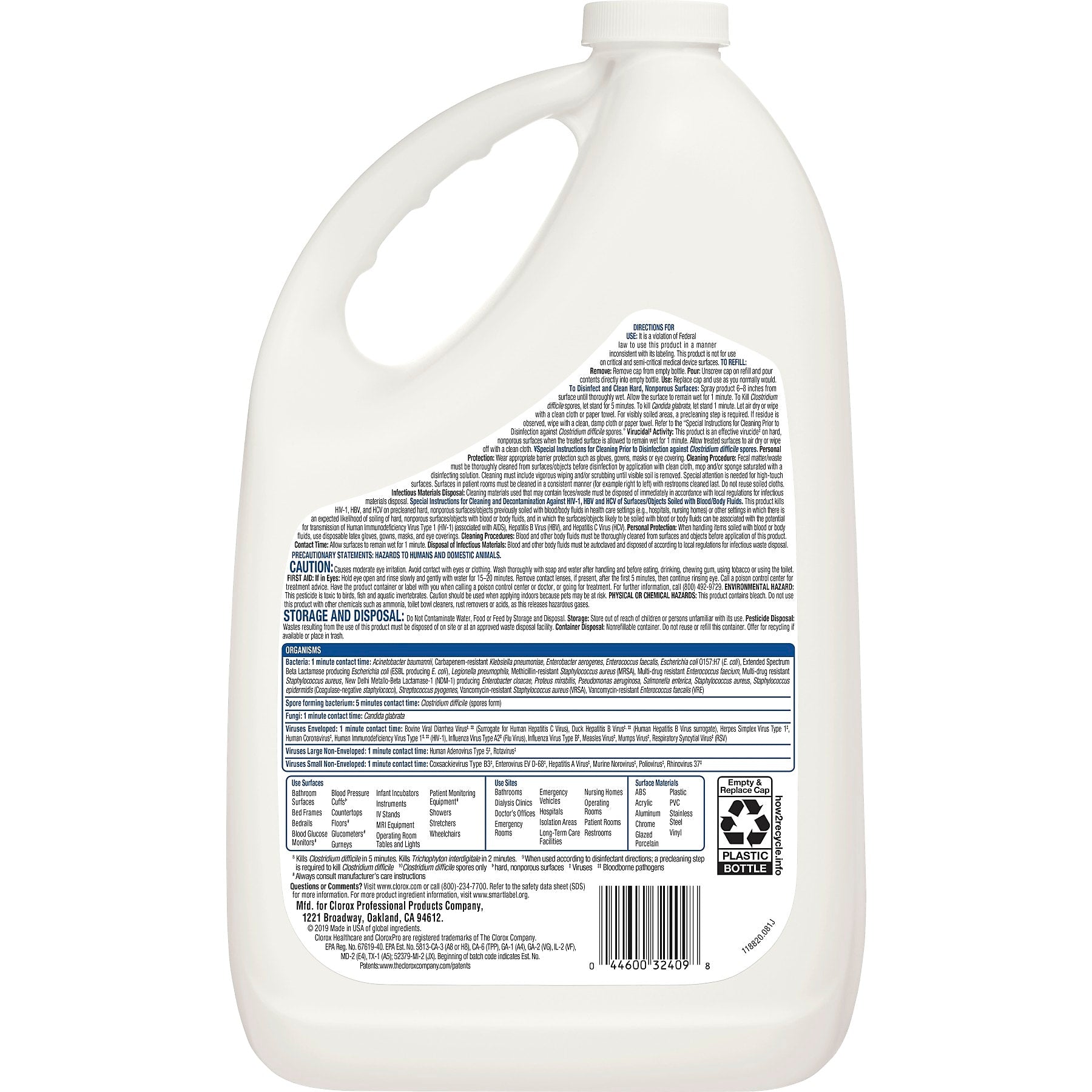 Clorox Healthcare Spore Defense Cleaner Disinfectant, Open System Refill Bottle, 128 Fl Oz, 4/Pack