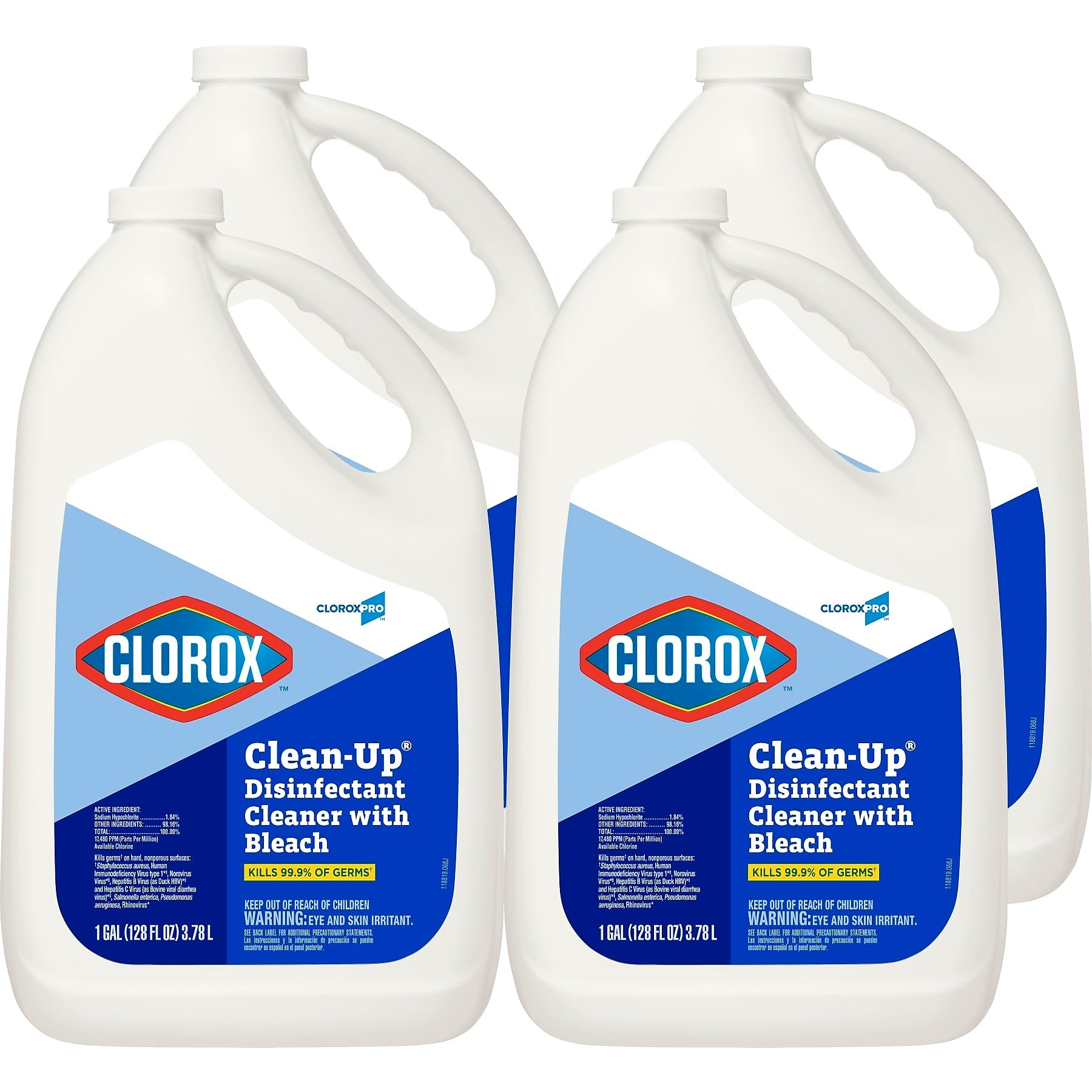 CloroxPro Clean-Up Disinfectant Cleaner with Bleach Refill, Unscented, 128 oz., 4/Carton