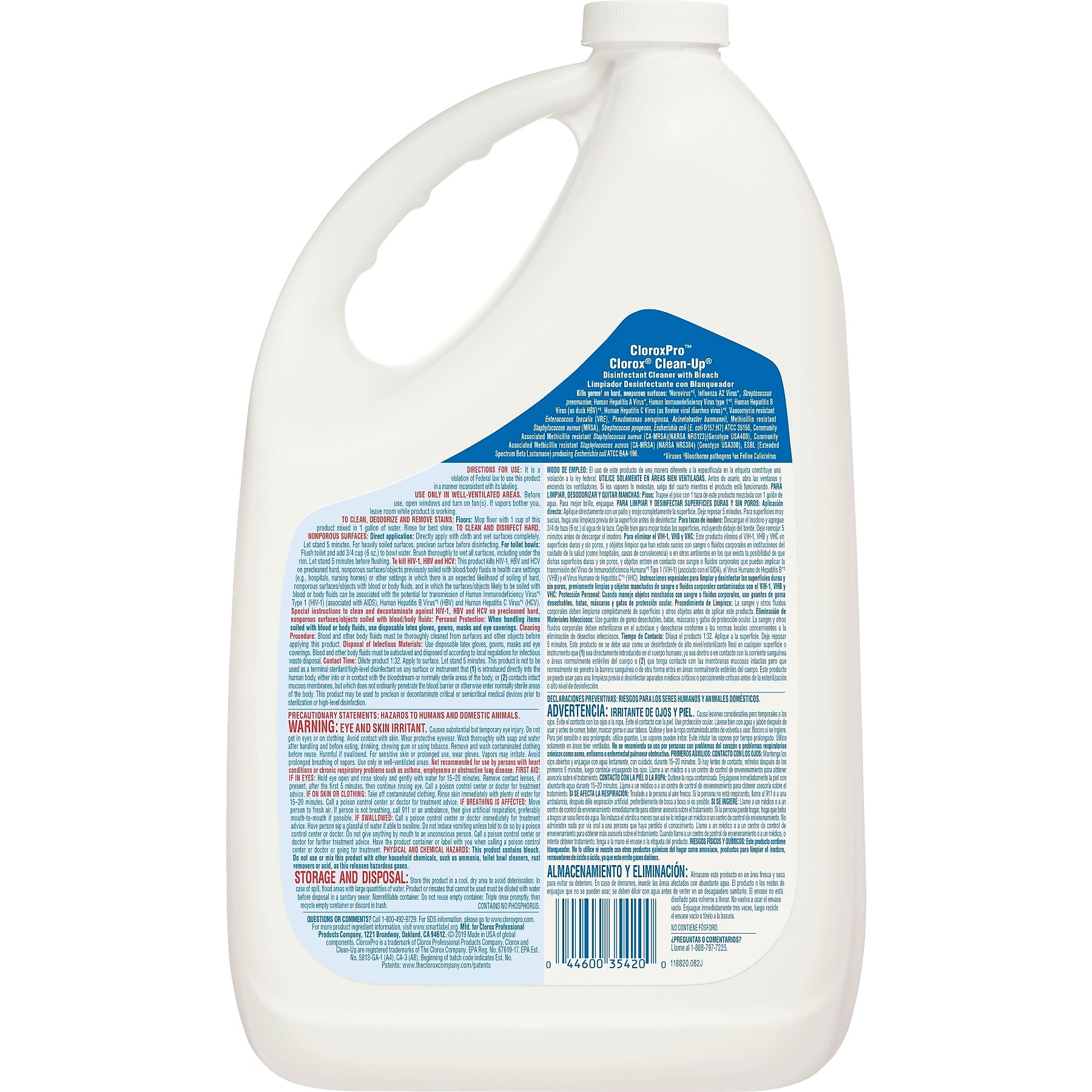CloroxPro Clean-Up Disinfectant Cleaner with Bleach Refill, Unscented, 128 oz., 4/Carton