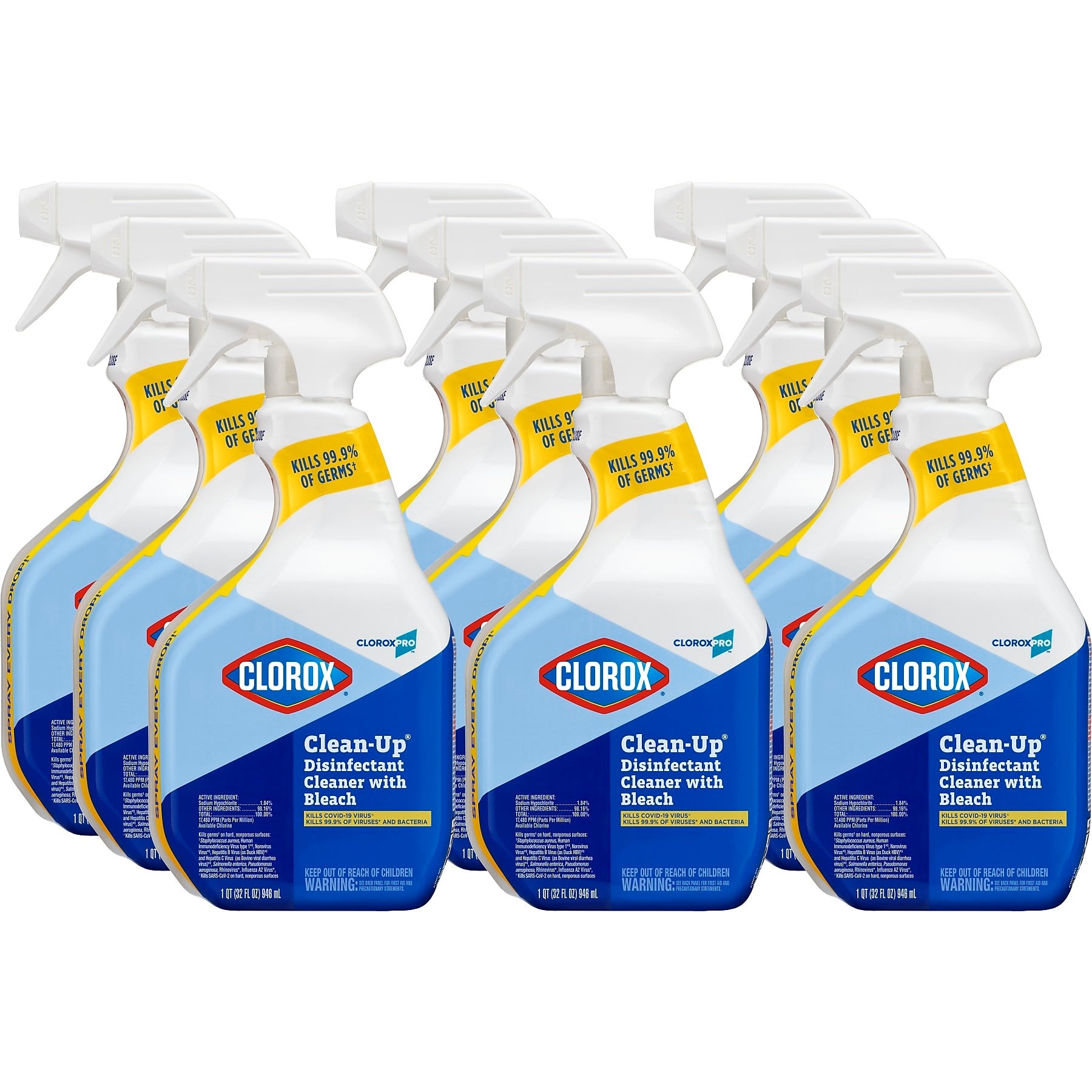 CloroxPro Clean-Up Disinfectant Cleaner with Bleach Spray, 32 oz., 9/Carton