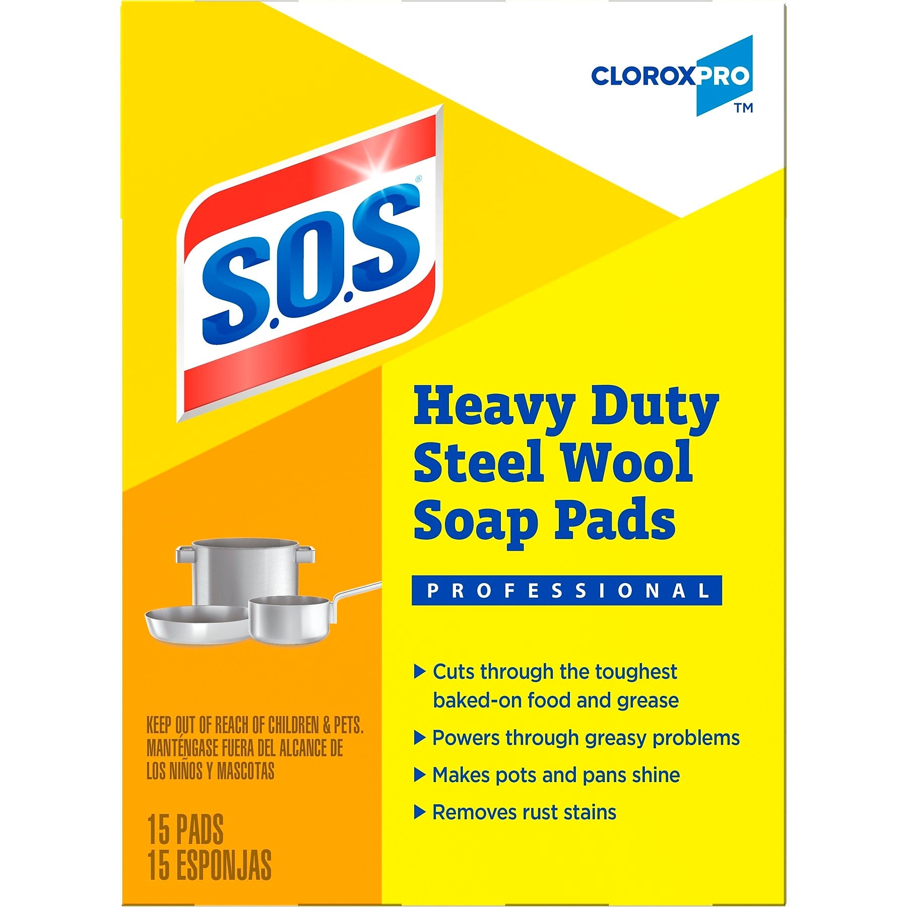 CloroxPro S.O.S Steel Wool Soap Pads, 15/Box