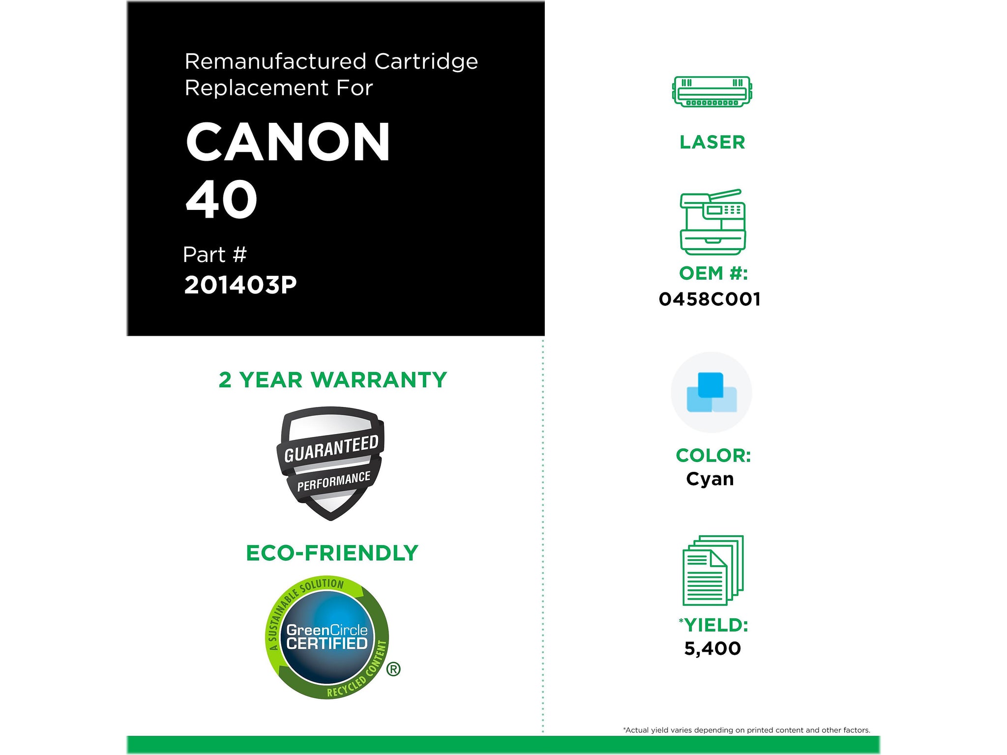 Clover Imaging Group Remanufactured Cyan Standard Yield Toner Cartridge Replacement for Canon 040