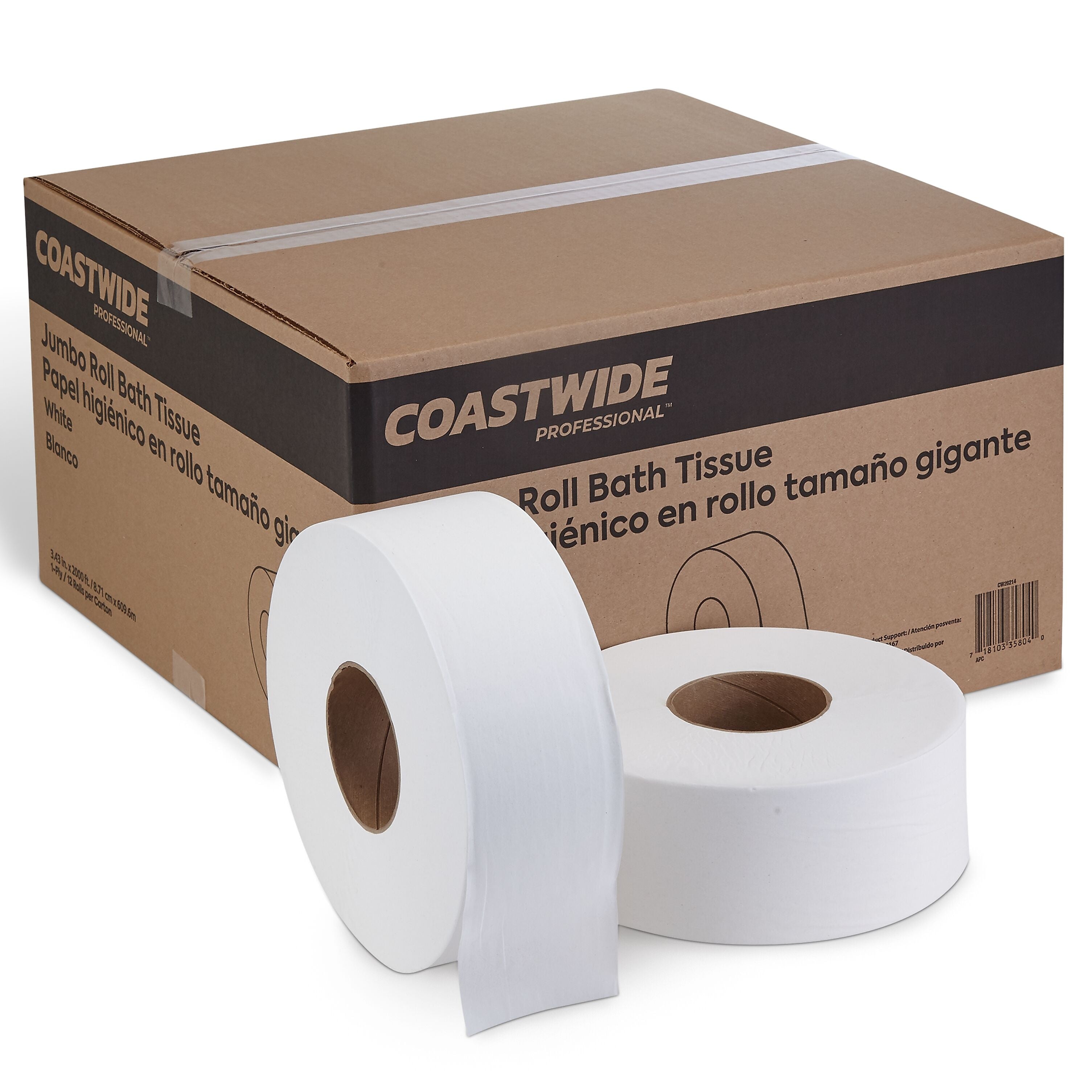 Coastwide Professional™ 1-Ply Jumbo Toilet Paper, White, 2000 ft./Roll, 12 Rolls/Carton