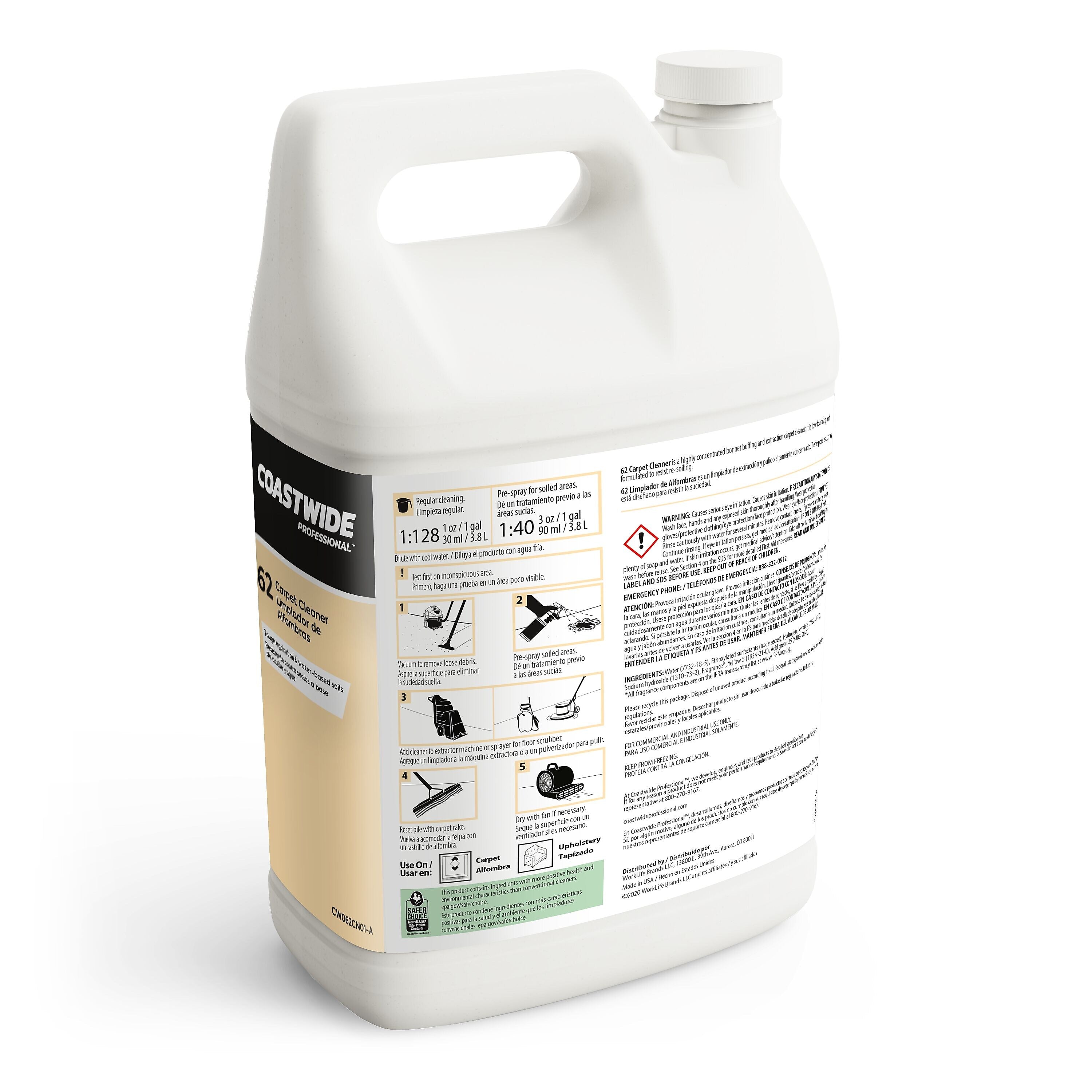 Coastwide Professional™ Carpet Cleaner 62, 3.78L/128 Oz., 4/Carton