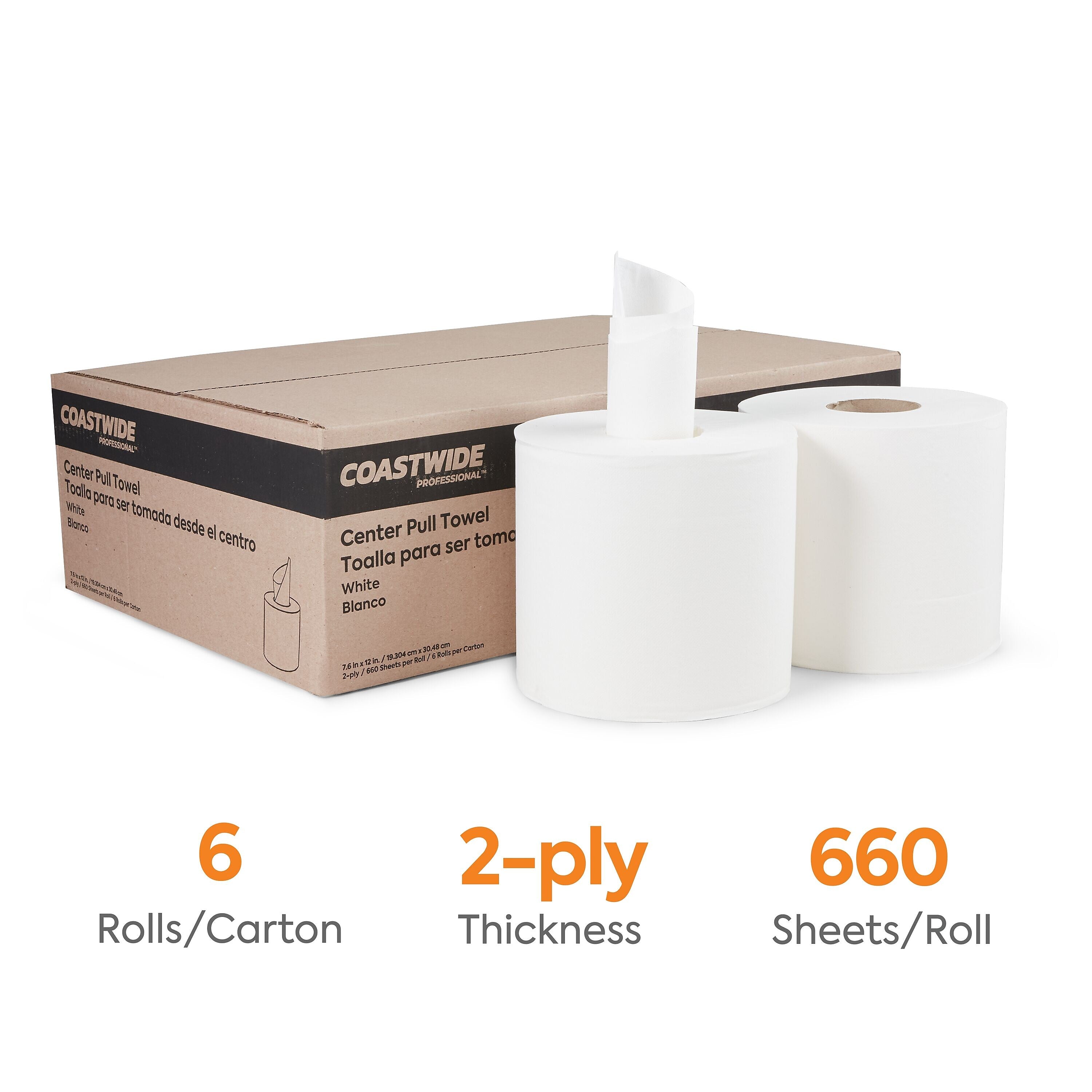 Coastwide Professional™ Centerpull Paper Towel, 2-Ply, White, 660 Sheets/Roll, 6 Rolls/Carton