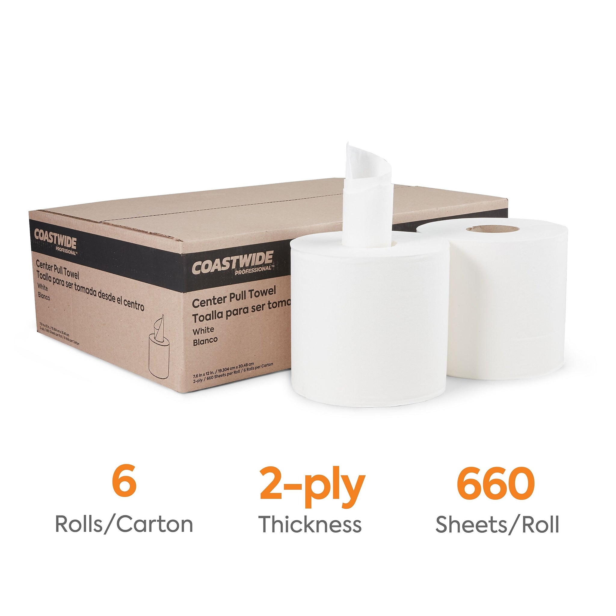 Coastwide Professional™ Centerpull Paper Towel, 2-Ply, White, 660 Sheets/Roll, 6 Rolls/Carton