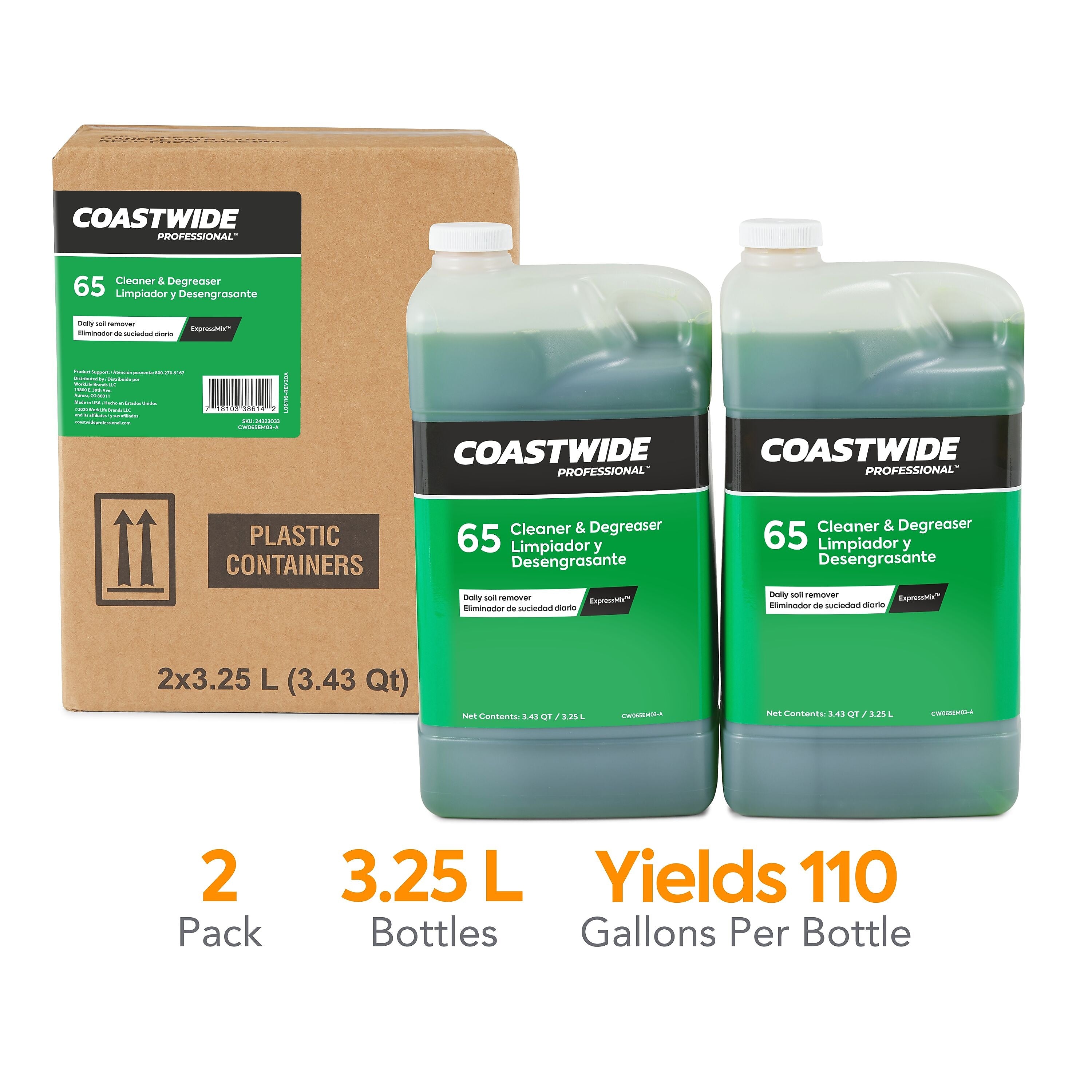 Coastwide Professional Cleaner and Degreaser 65 Heavy-Duty Concentrate for ExpressMix, 3.25L, 2/Carton