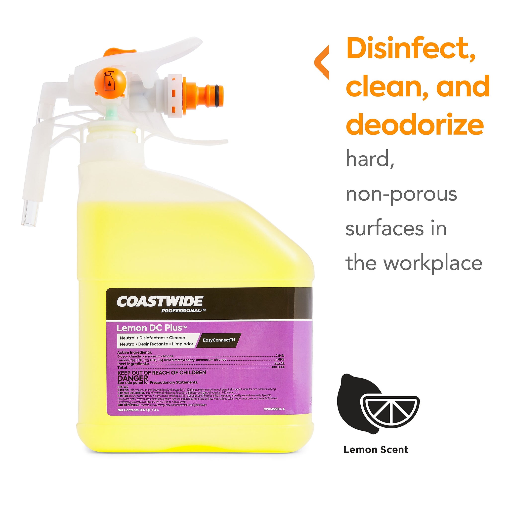 Coastwide Professional™ Disinfectant Lemon DC Plus Concentrate for EasyConnect, 3L, 2/Pack