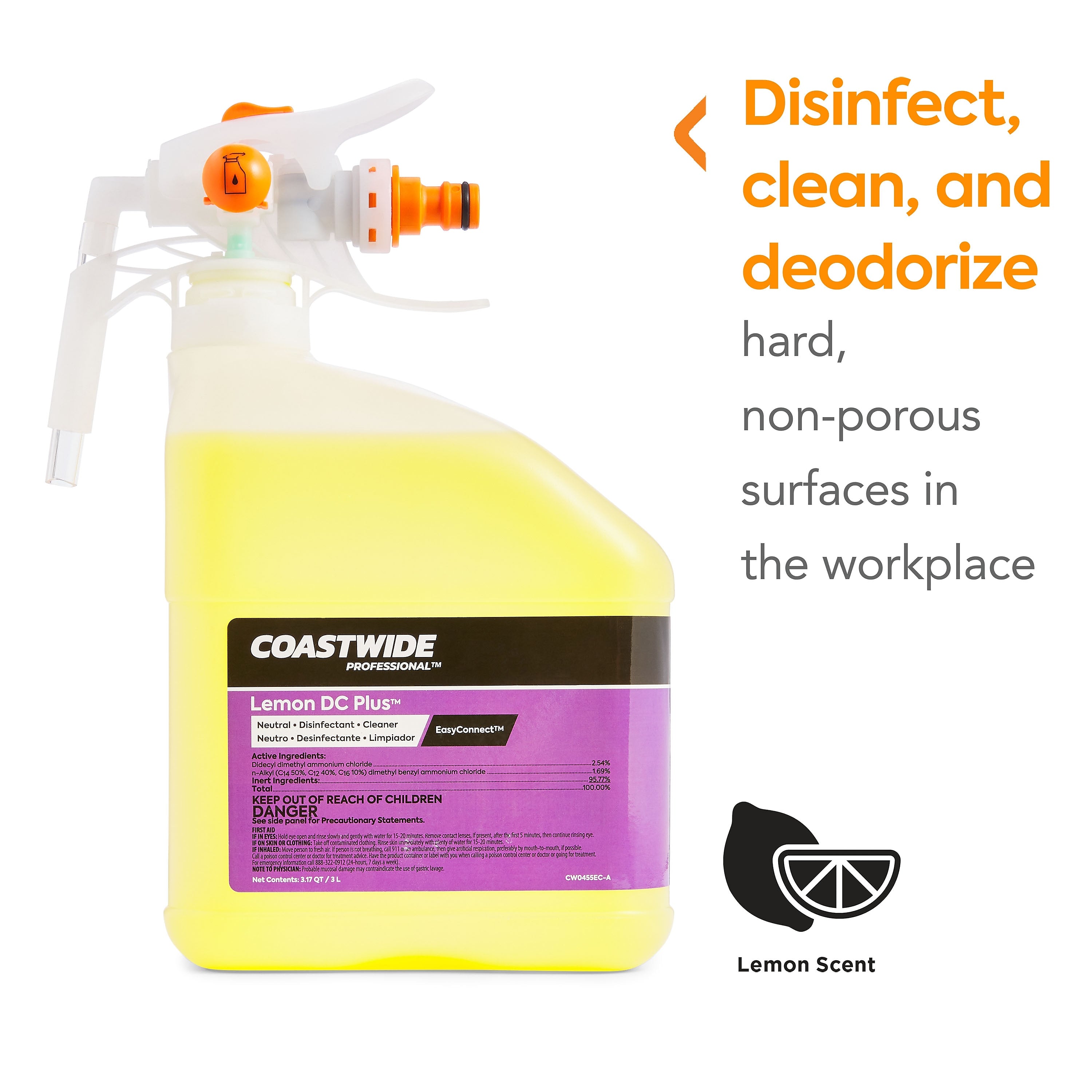 Coastwide Professional™ Disinfectant Lemon DC Plus Concentrate for EasyConnect, 3L, 2/Pack