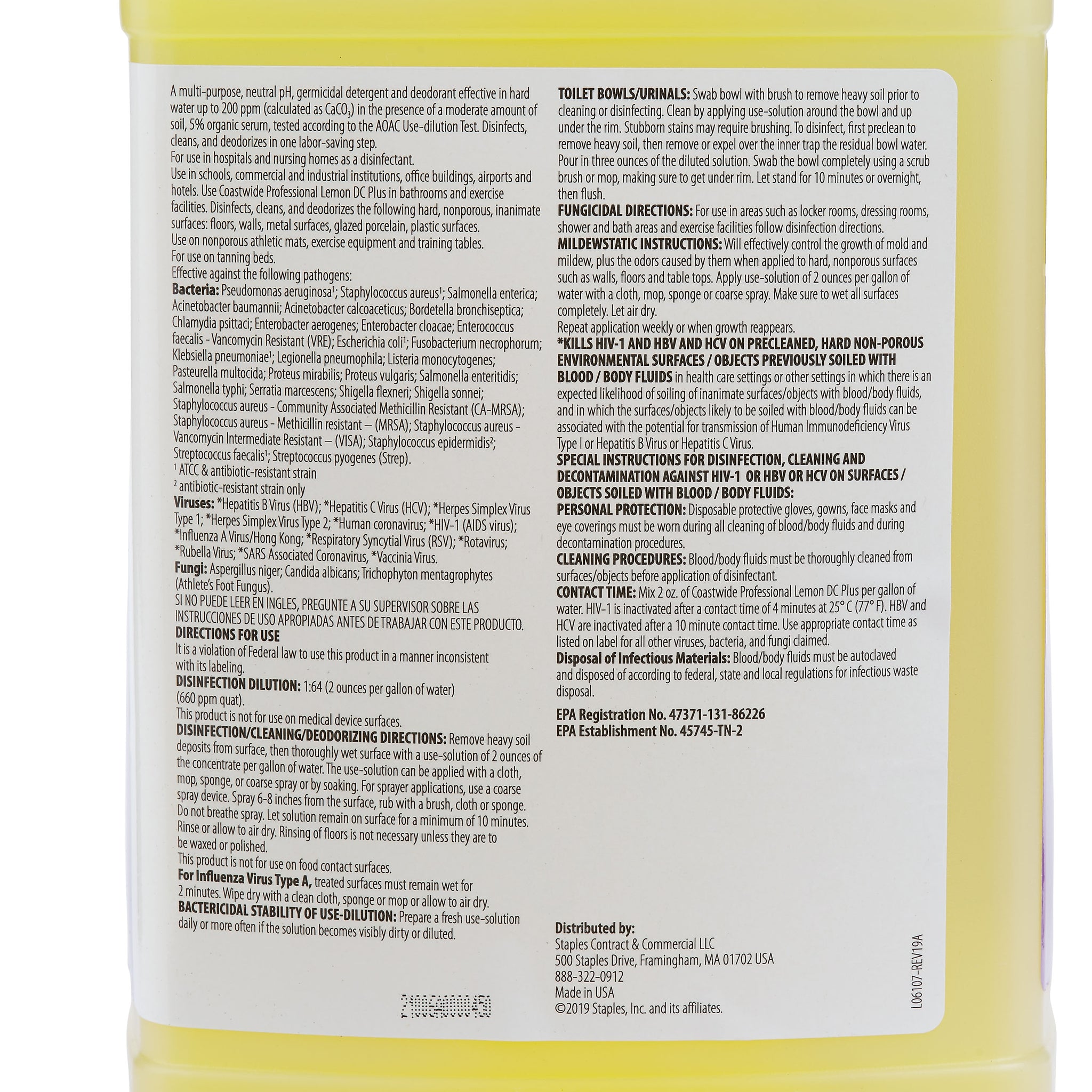 Coastwide Professional™ Disinfectant Lemon DC Plus Concentrate for ExpressMix, 3.25L, 2/Pack