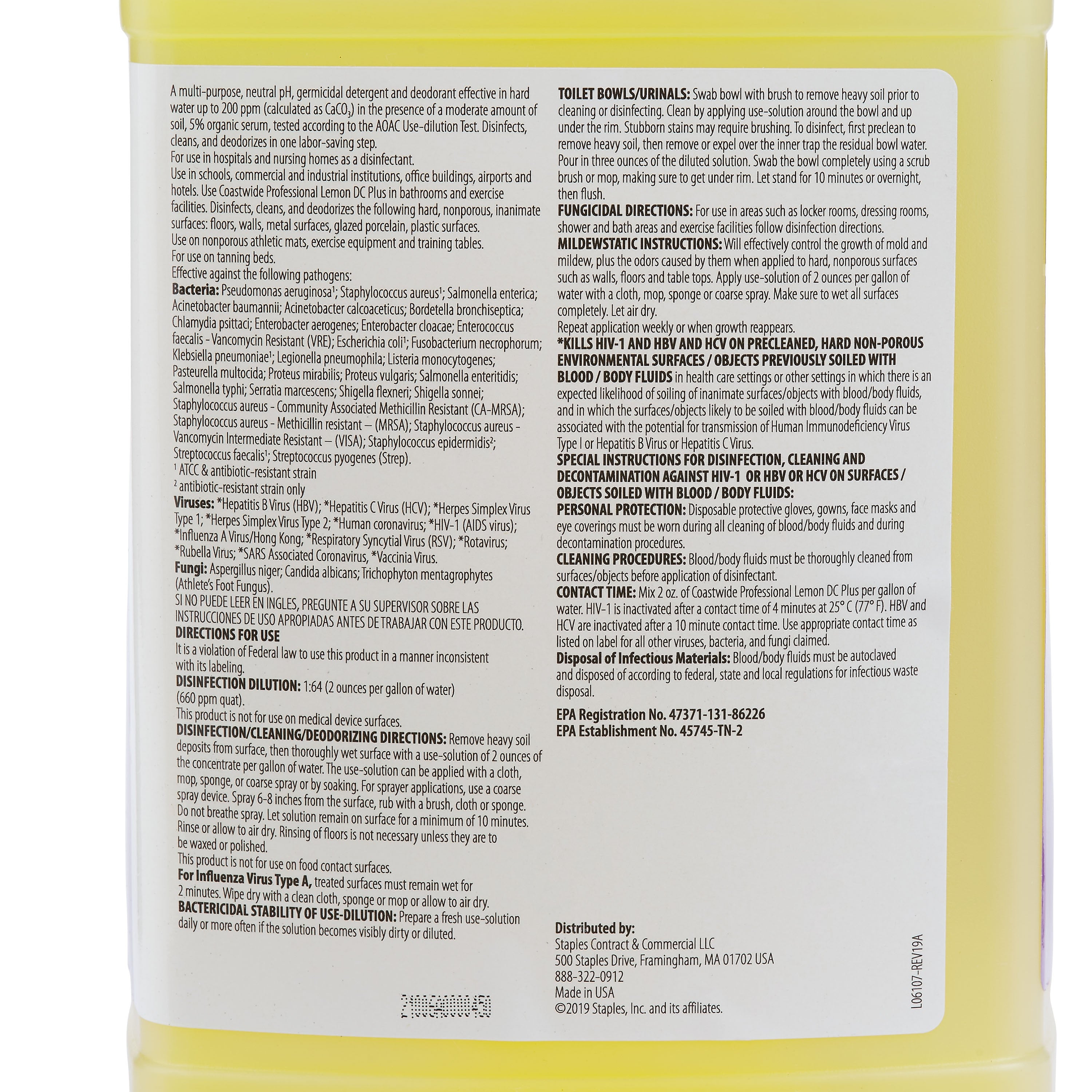 Coastwide Professional™ Disinfectant Lemon DC Plus Concentrate for ExpressMix, 3.25L, 2/Pack