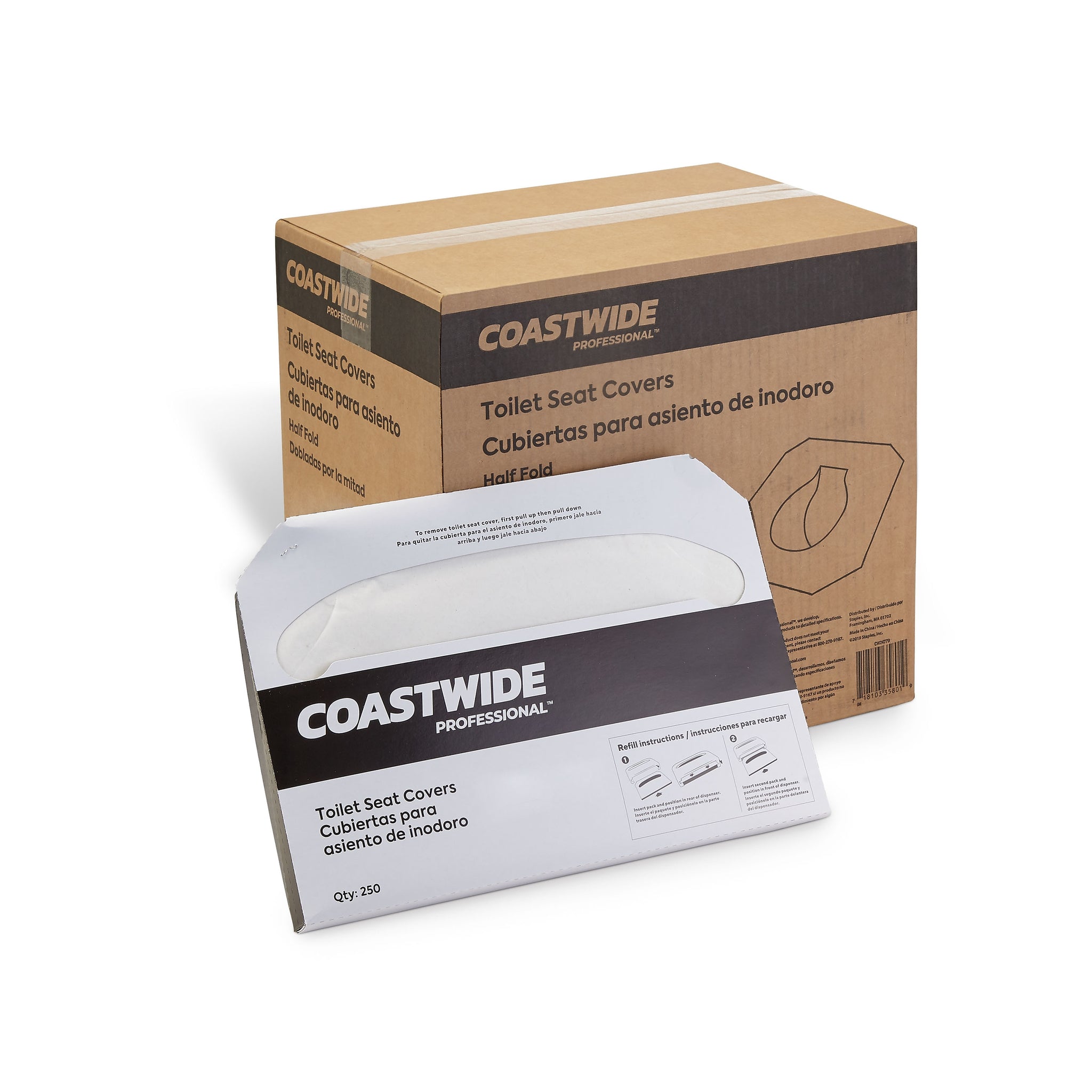 Coastwide Professional™ EcoID Toilet Seat Covers, 250 Sheets/Pack, 20 Packs/Carton