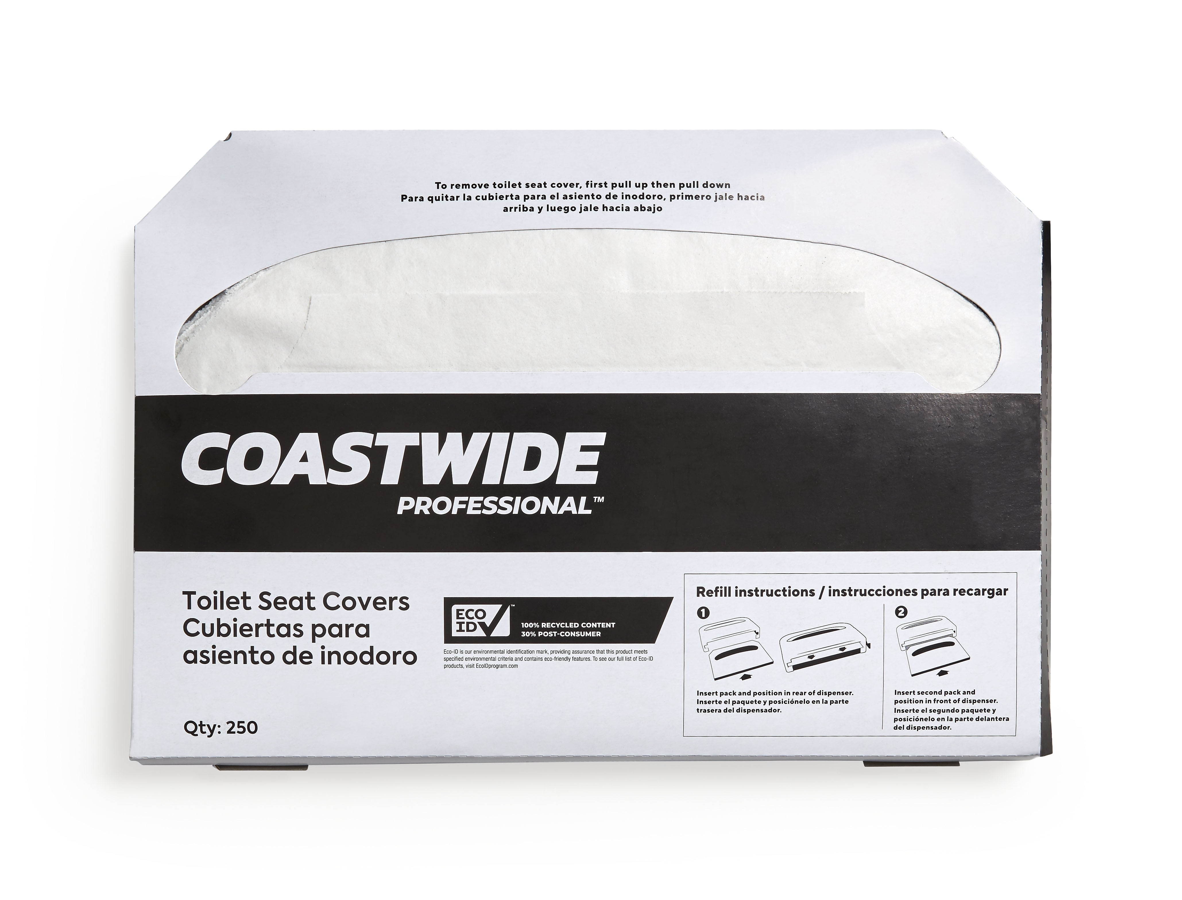 Coastwide Professional™ EcoID Toilet Seat Covers, 250 Sheets/Pack, 20 Packs/Carton