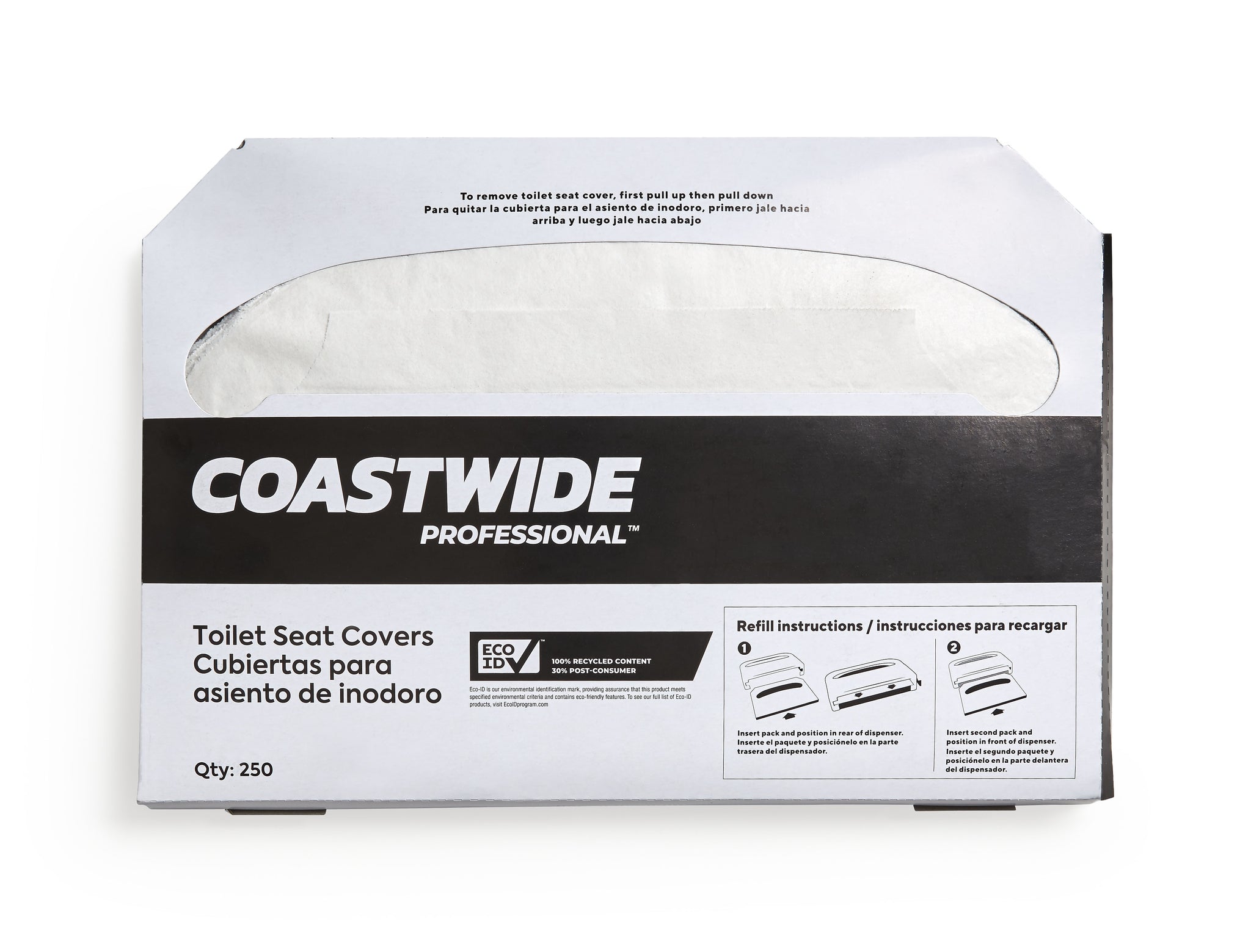 Coastwide Professional™ EcoID Toilet Seat Covers, 250 Sheets/Pack, 20 Packs/Carton