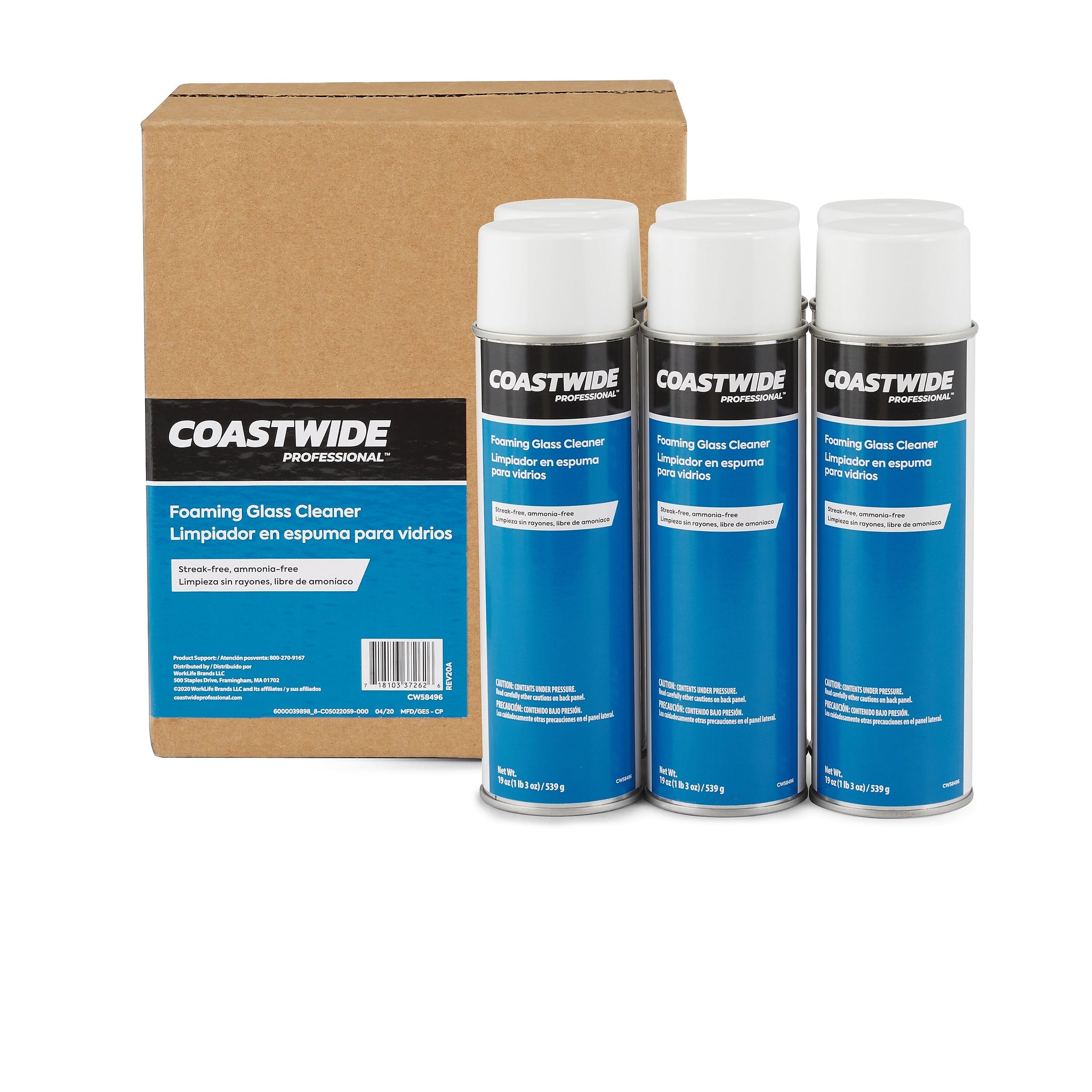 Coastwide Professional™ Foaming Glass Cleaner, Fresh & Clean Scent, 19 Oz., 6/Carton