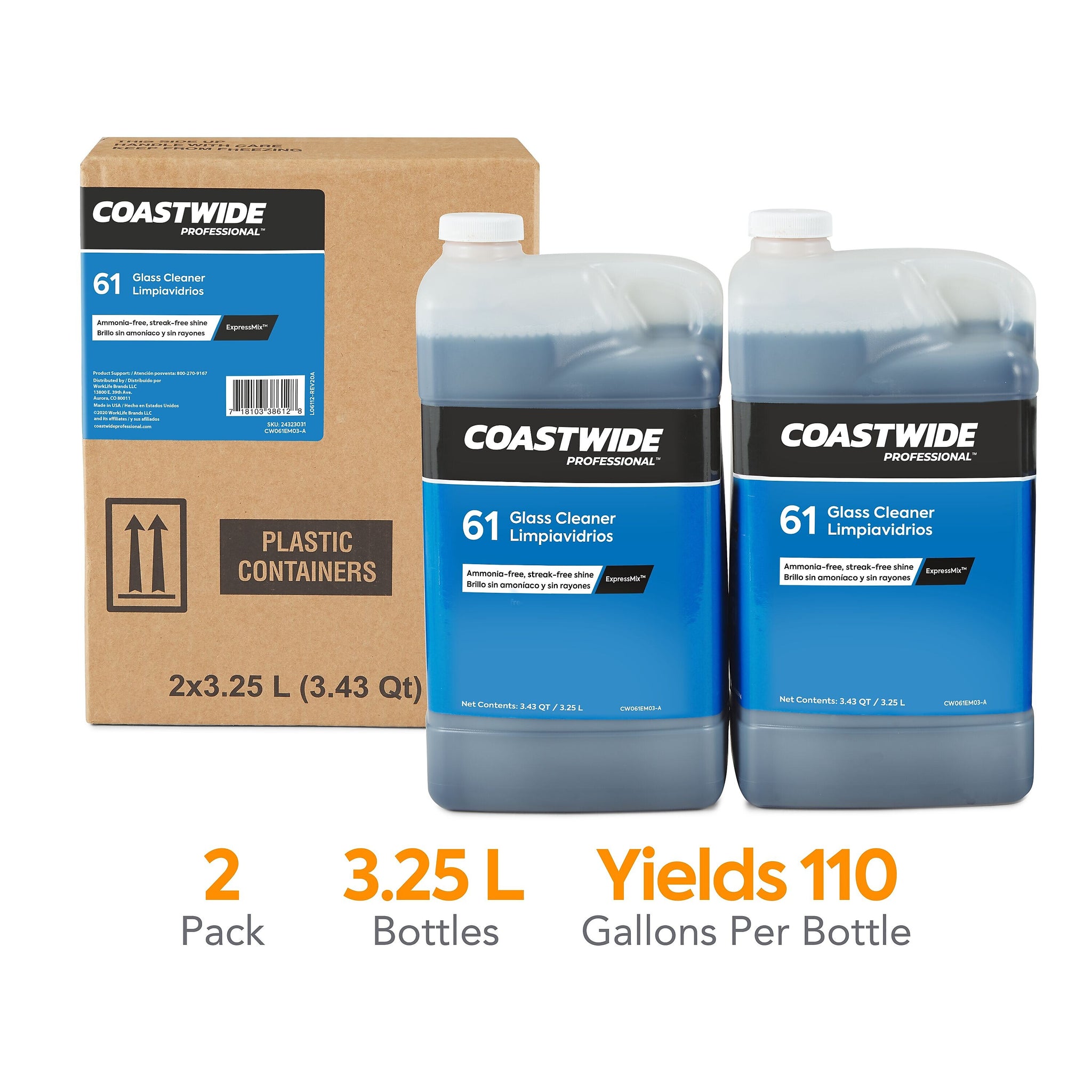Coastwide Professional Glass Cleaner 61 Concentrate for ExpressMix, 3.25L, 2/Carton