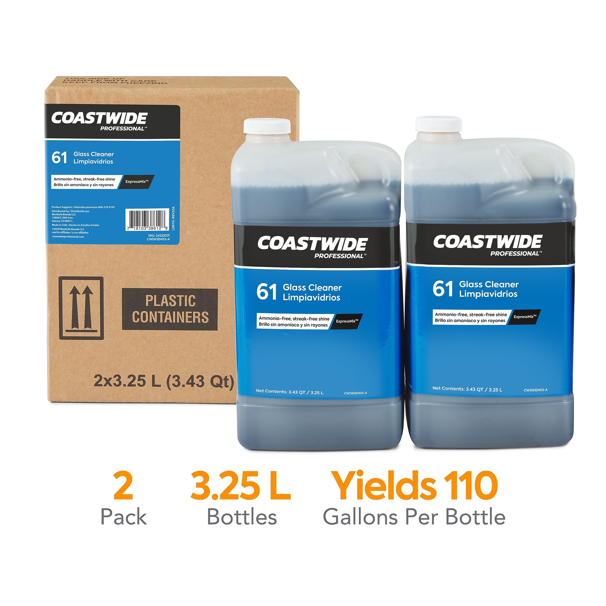 Coastwide Professional Glass Cleaner 61 Concentrate for ExpressMix, 3.25L, 2/Carton