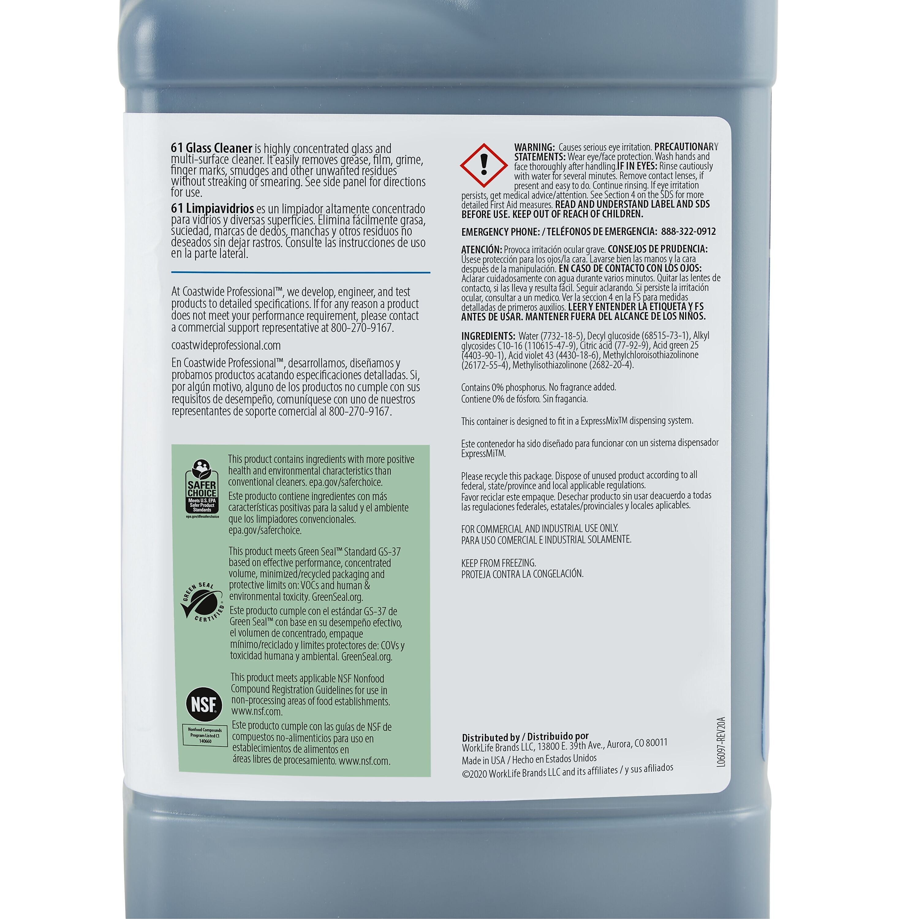 Coastwide Professional Glass Cleaner 61 Concentrate for ExpressMix, 3.25L, 2/Carton