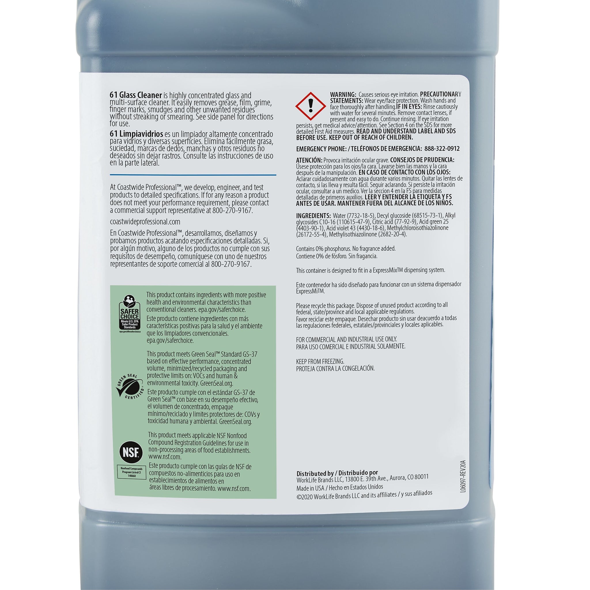 Coastwide Professional Glass Cleaner 61 Concentrate for ExpressMix, 3.25L, 2/Carton