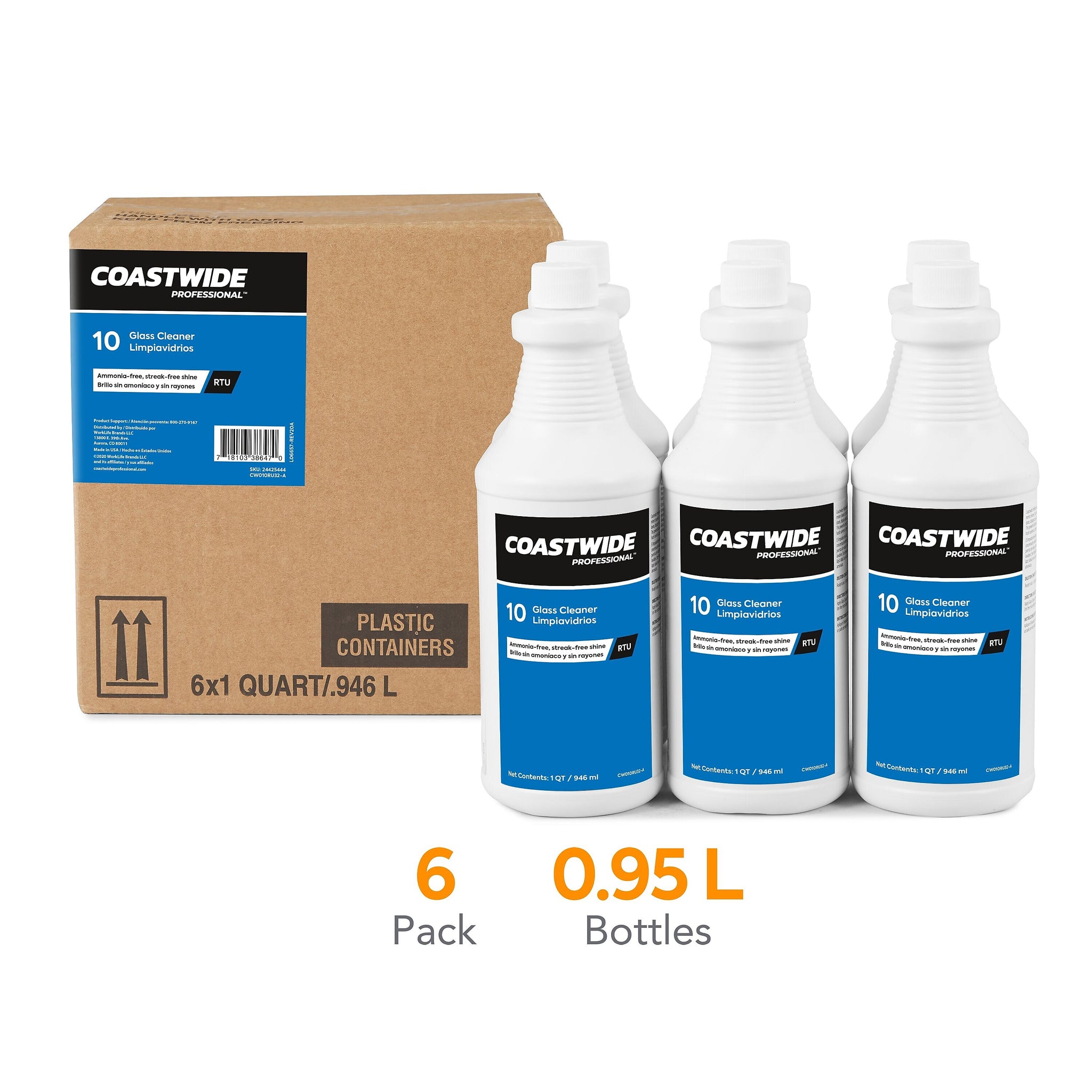 Coastwide Professional Glass Cleaner Ready-To-Use, 0.95L, 6/Carton