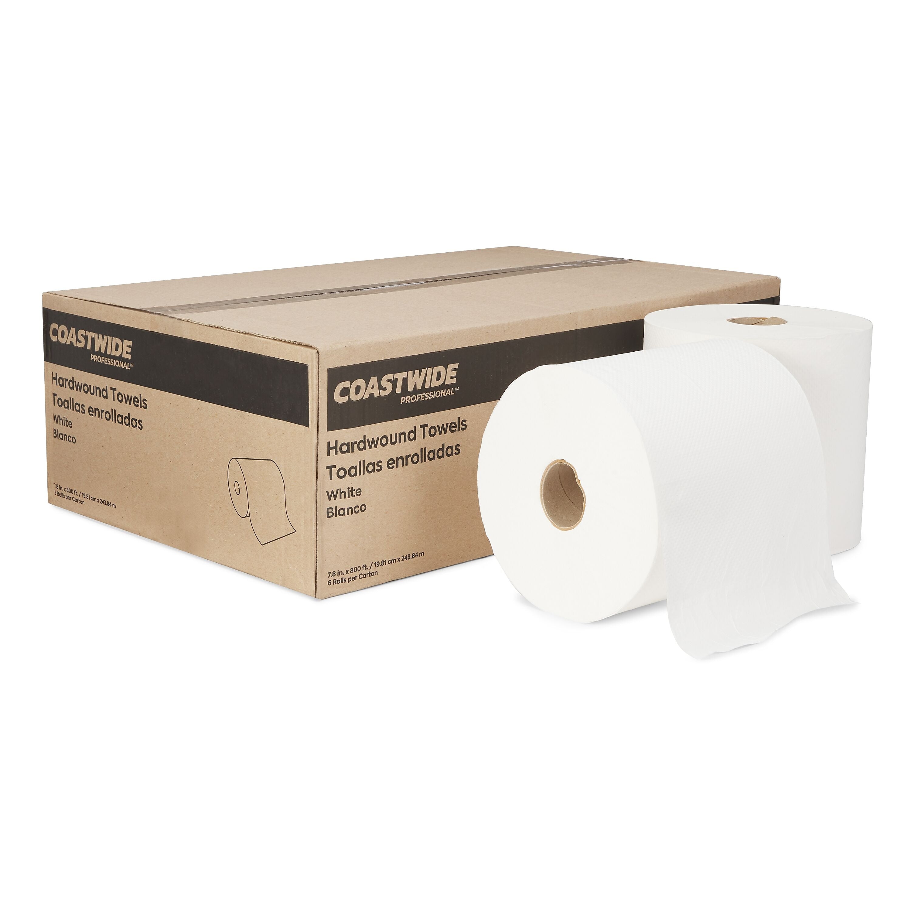 Coastwide Professional™ Hardwound Paper Towel, 1-Ply, White, 800'/Roll, 6 Rolls/Carton