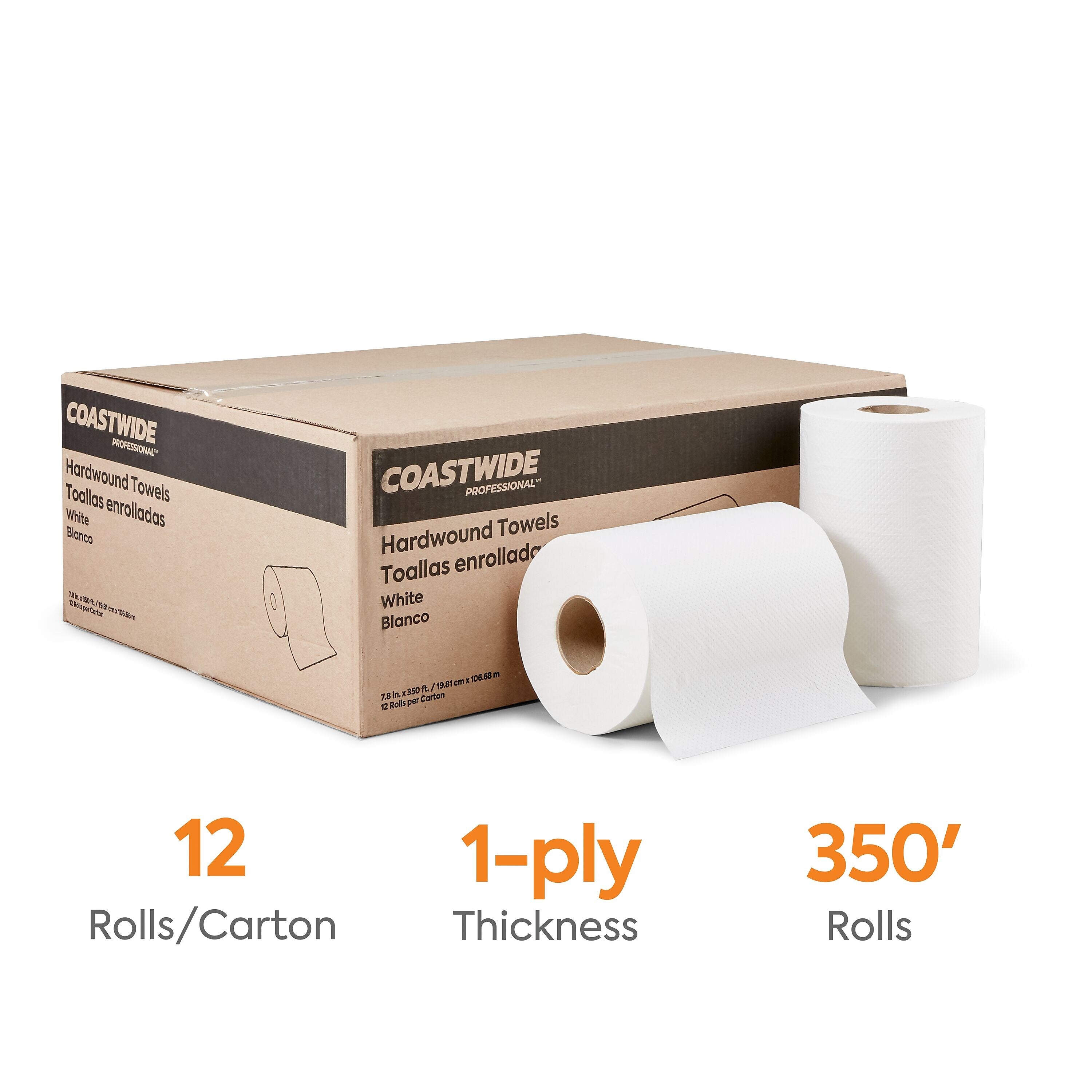 Coastwide Professional™ Hardwound Paper Towels, 1-Ply, 350 ft./Roll, 12 Rolls/Carton