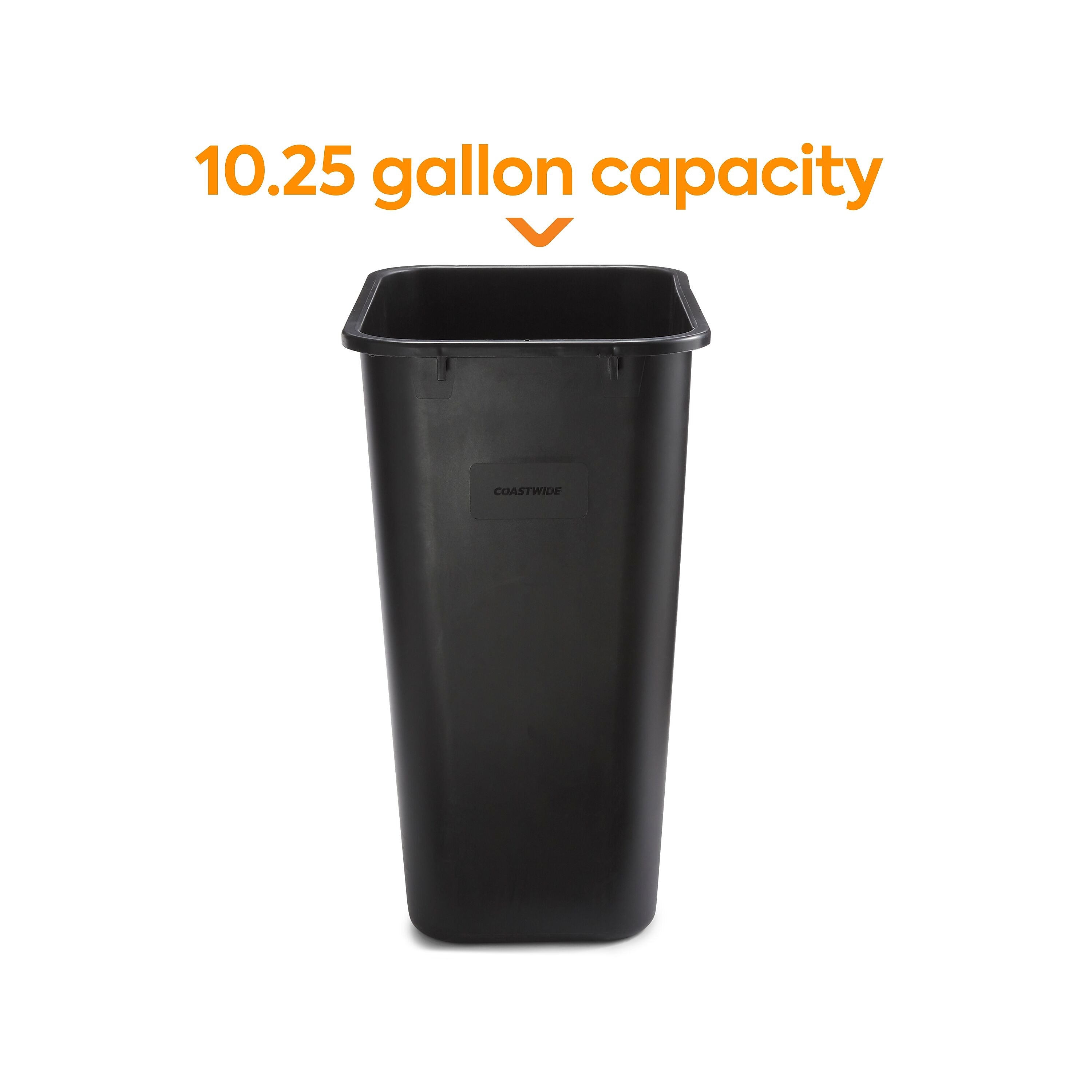 Coastwide Professional™ Indoor Trash Can Without Lid, Black Soft Molded Plastic, 10.25 Gallon