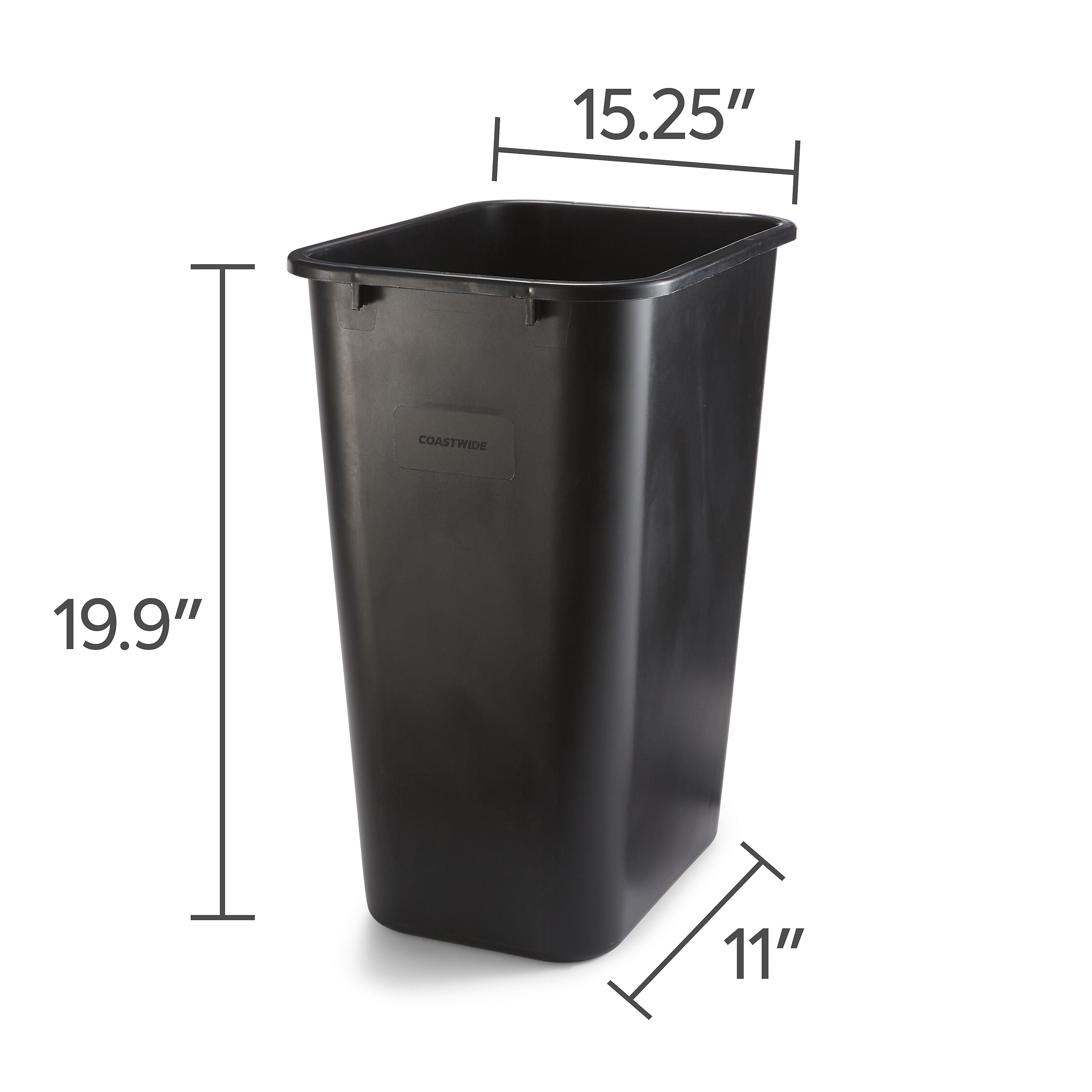 Coastwide Professional™ Indoor Trash Can Without Lid, Black Soft Molded Plastic, 10.25 Gallon