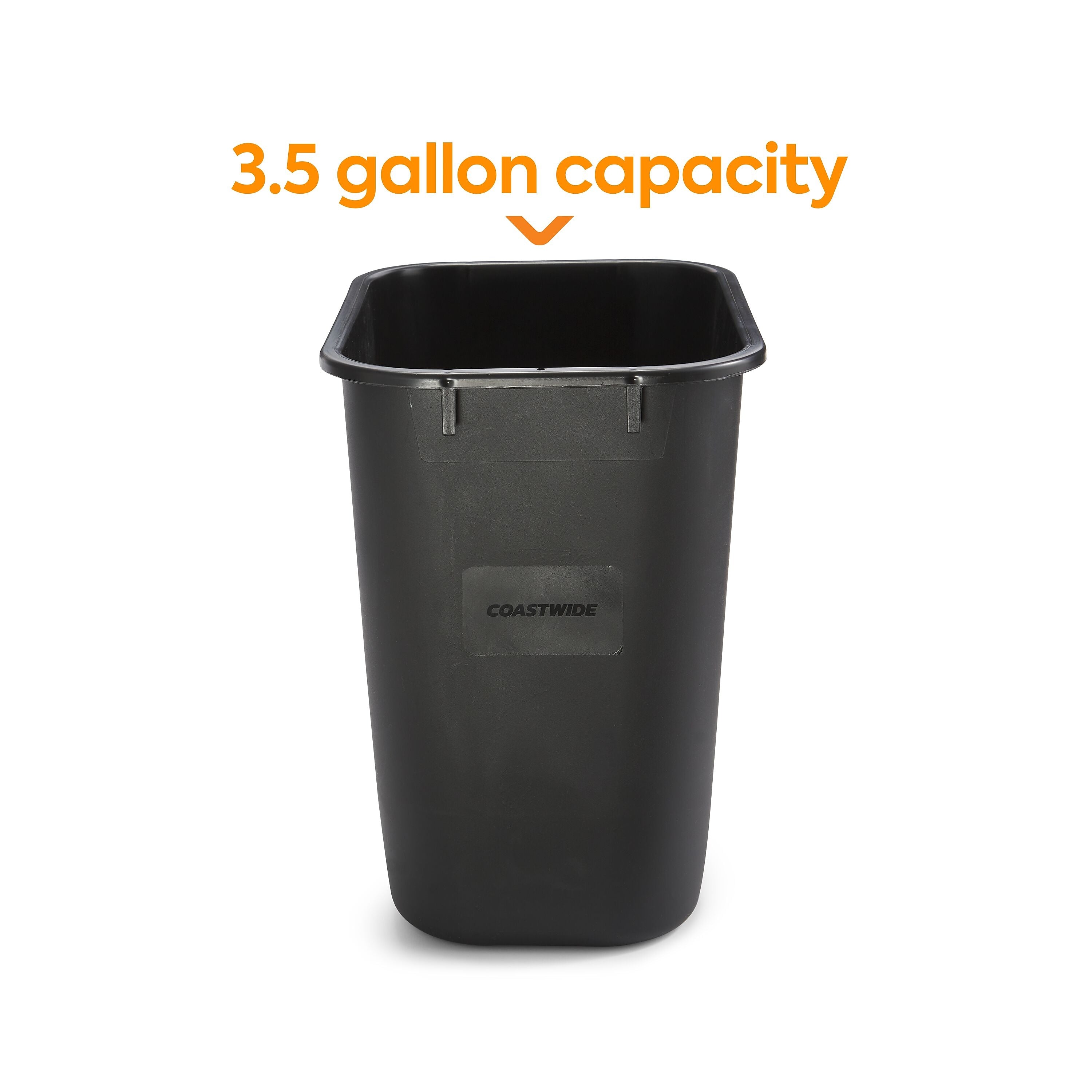 Coastwide Professional™ Indoor Trash Can Without Lid, Black Soft Molded Plastic, 3.5 Gallon