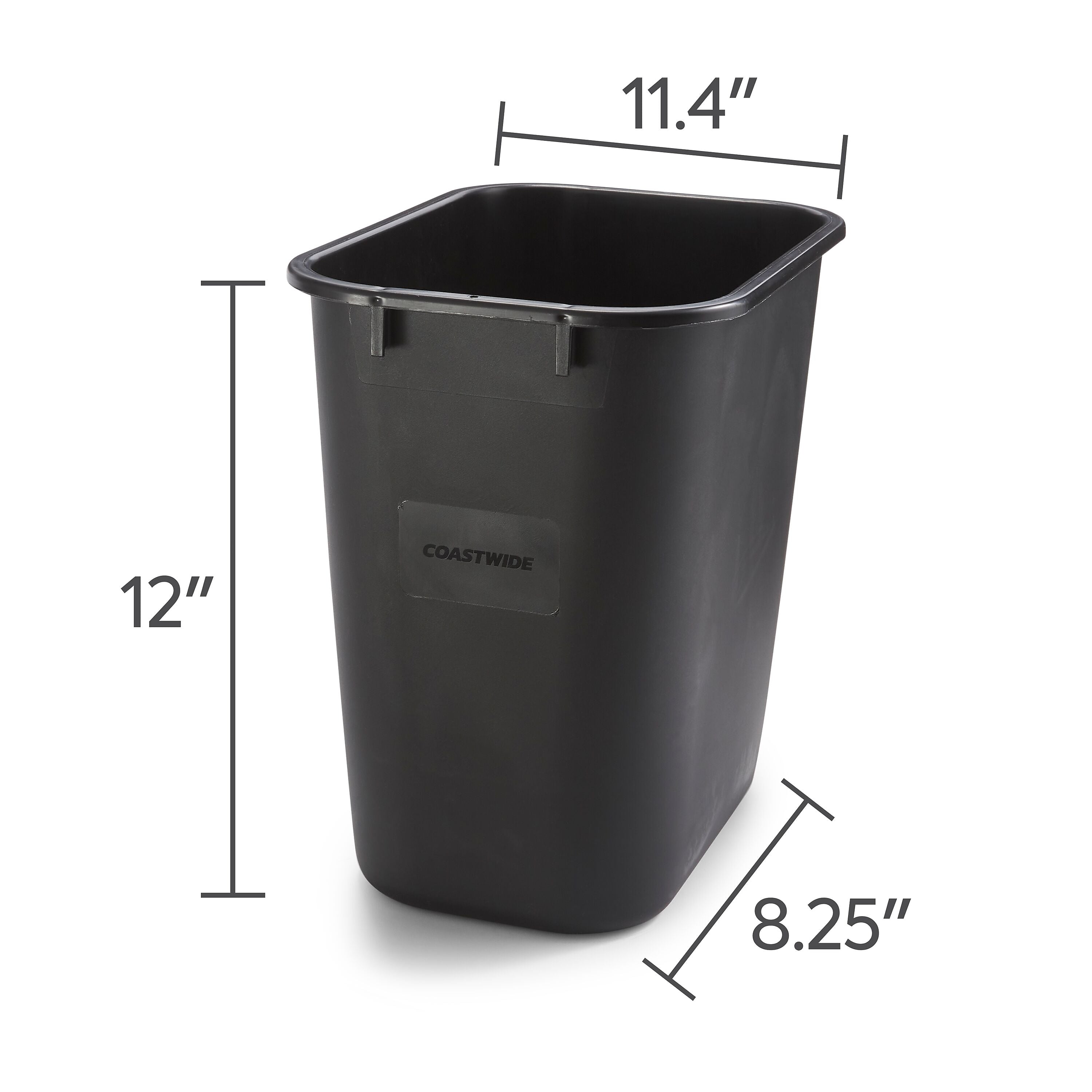 Coastwide Professional™ Indoor Trash Can Without Lid, Black Soft Molded Plastic, 3.5 Gallon