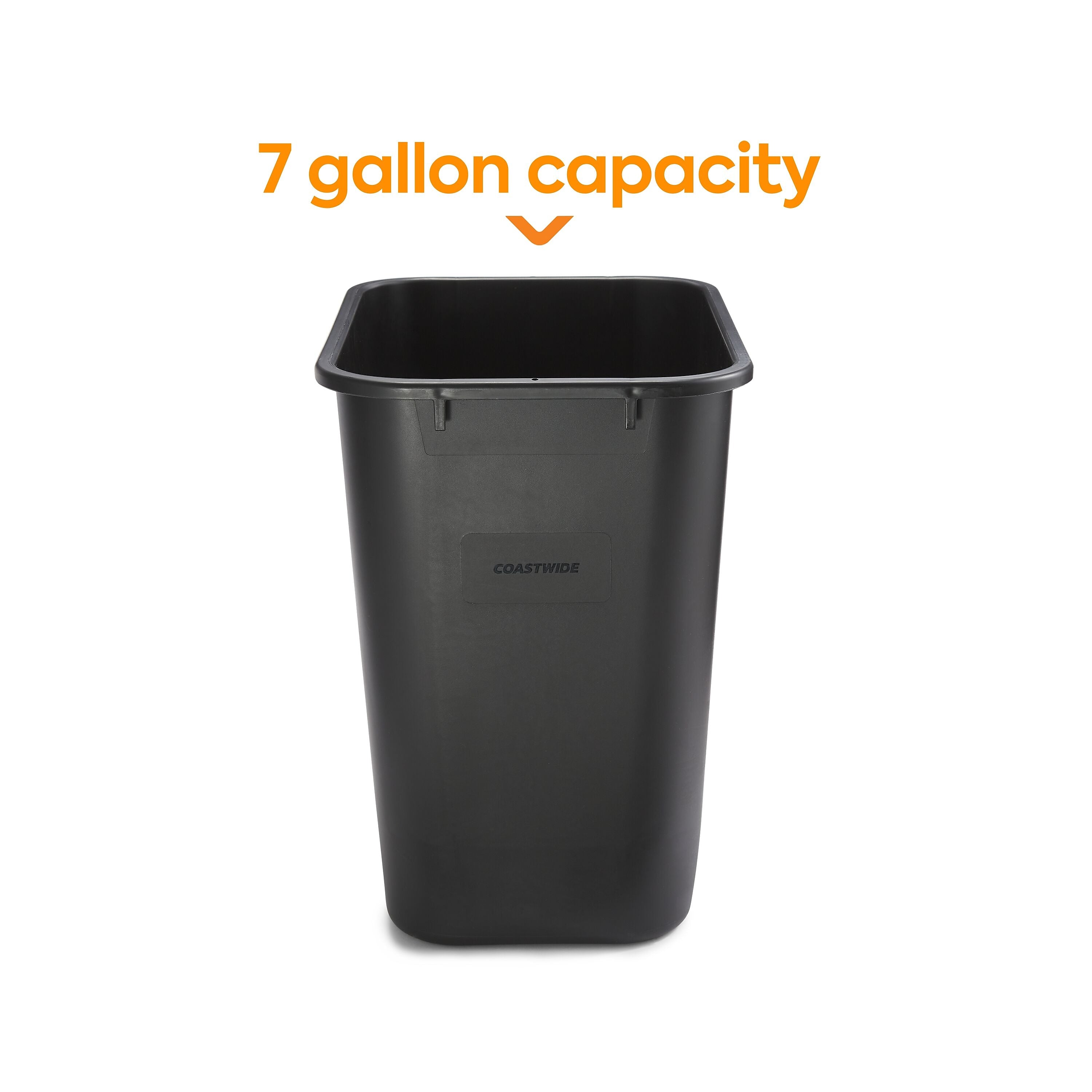 Coastwide Professional™ Indoor Trash Can Without Lid, Black Soft Molded Plastic, 7 Gallon